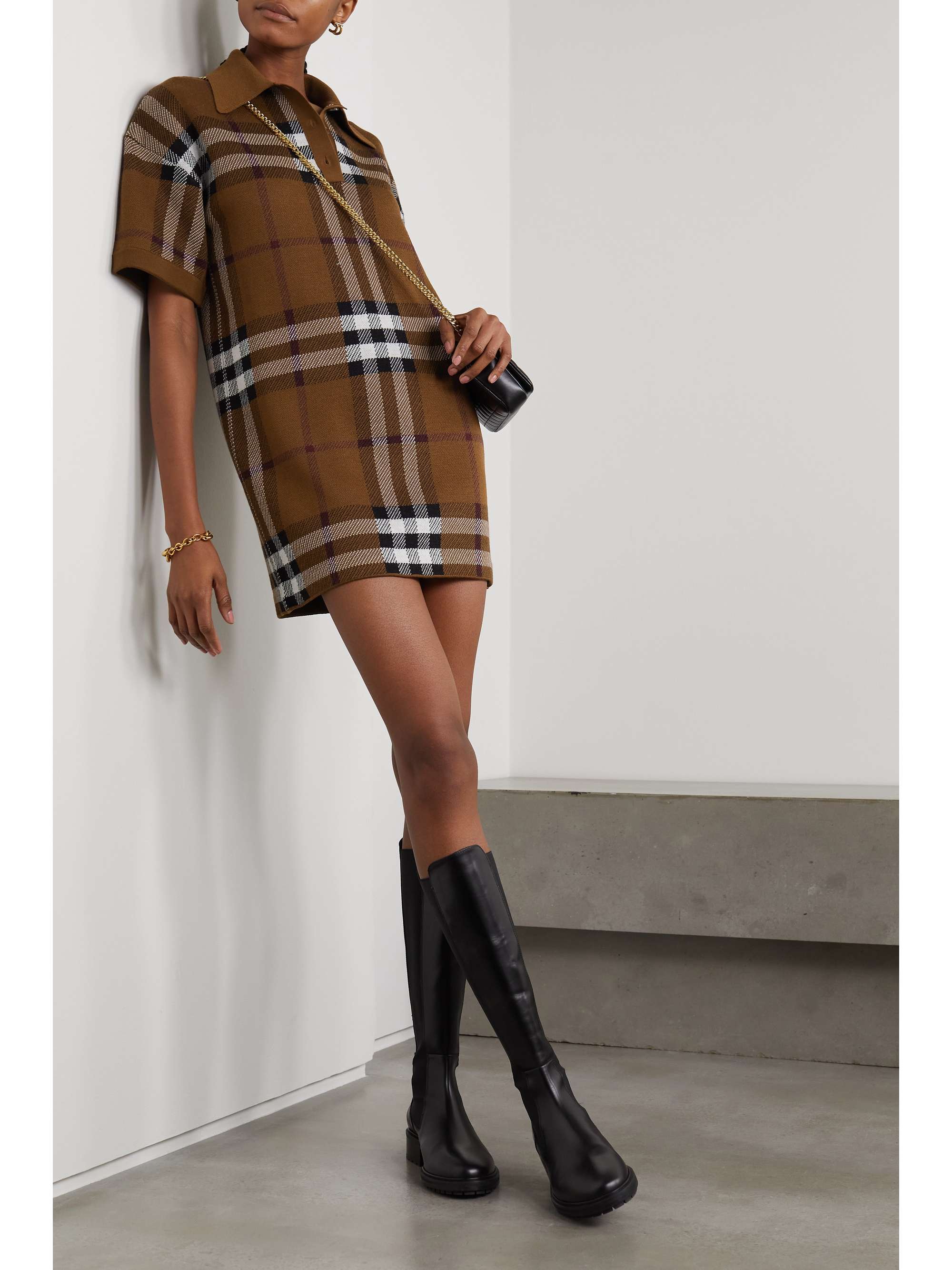 BURBERRY Checked merino wool mini dress NETAPORTER