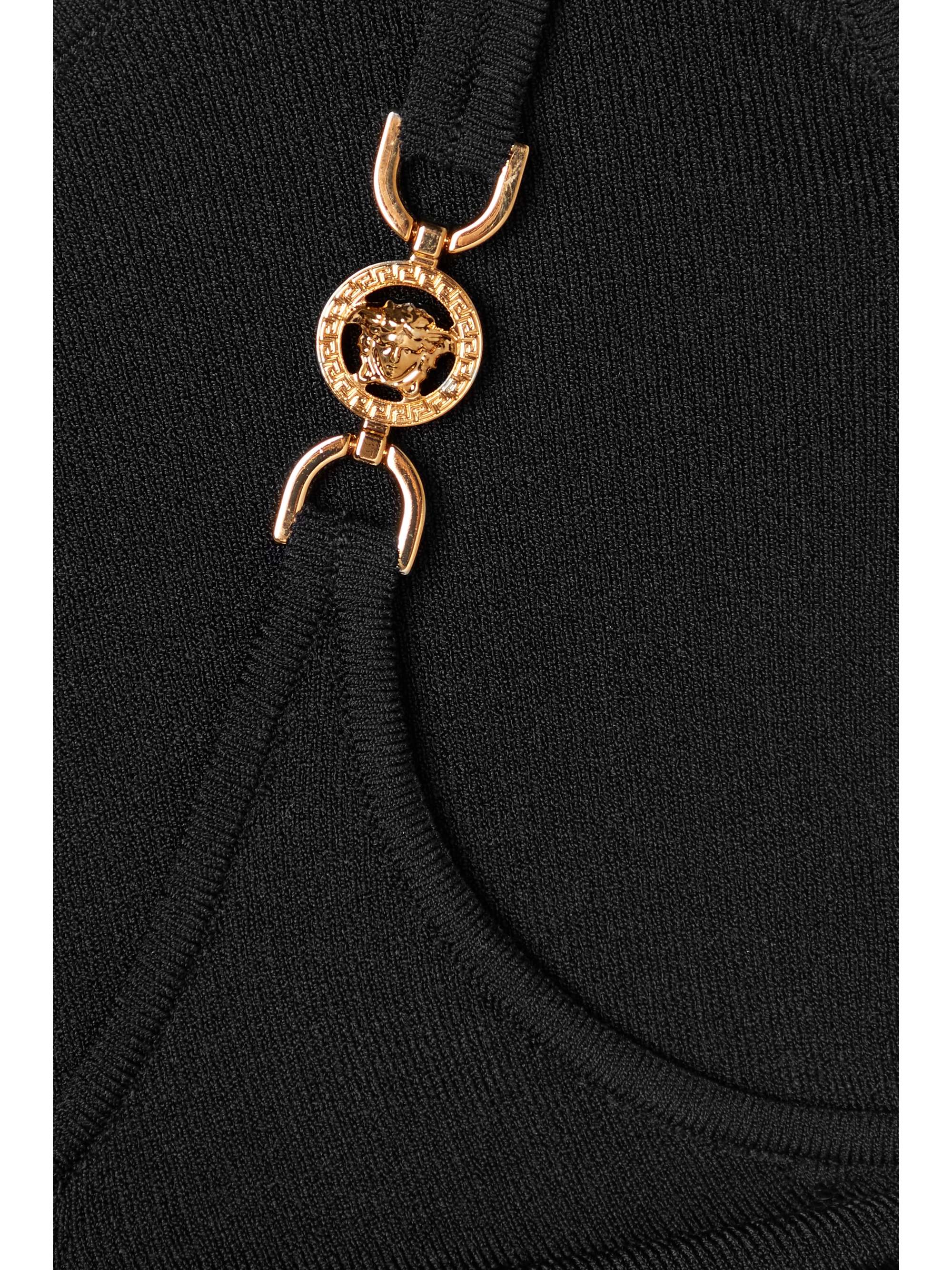 VERSACE Embellished lazer-cut stretch-knit midi dress