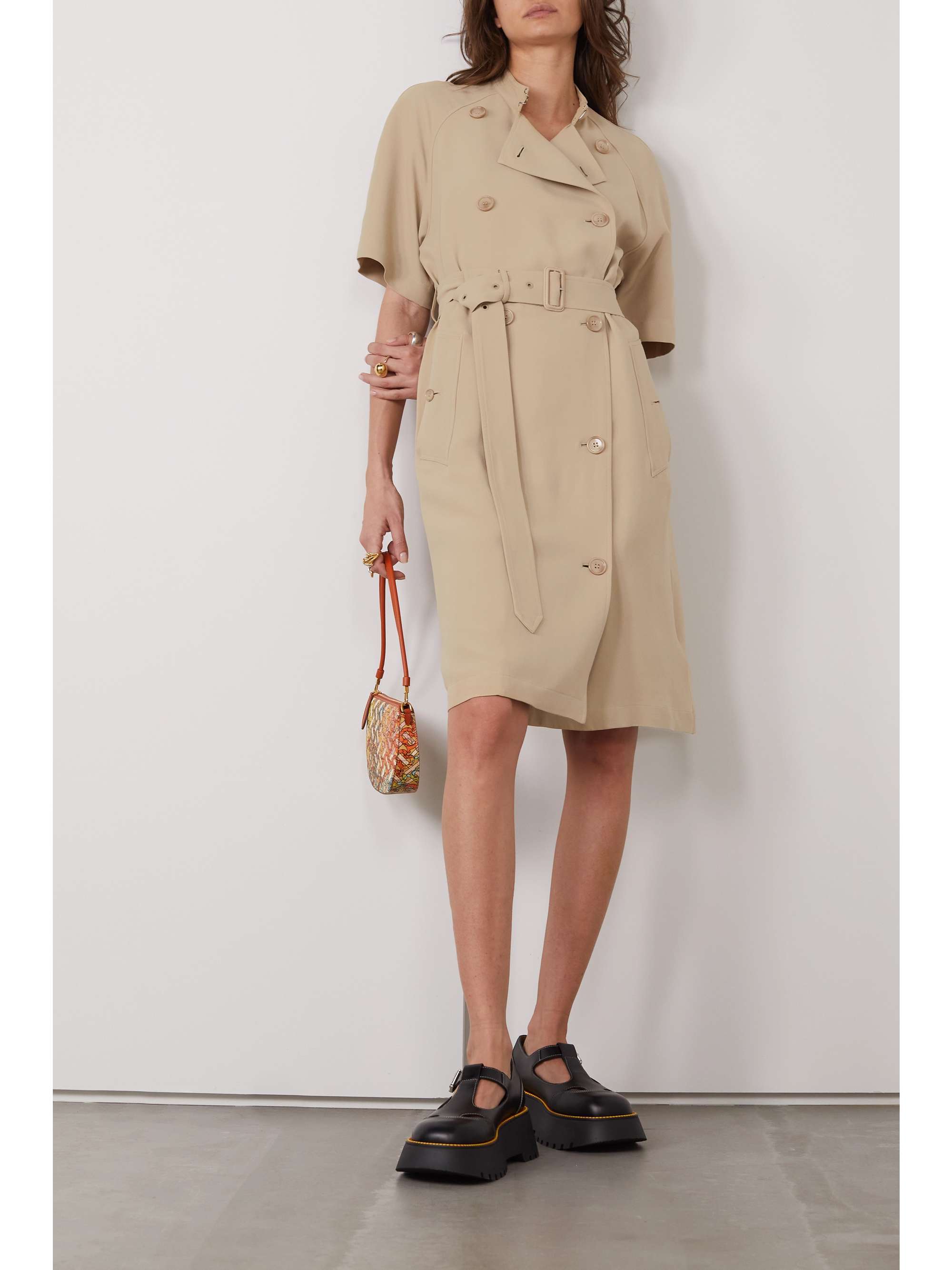 BURBERRY Kristin belted double-breasted gabardine dress