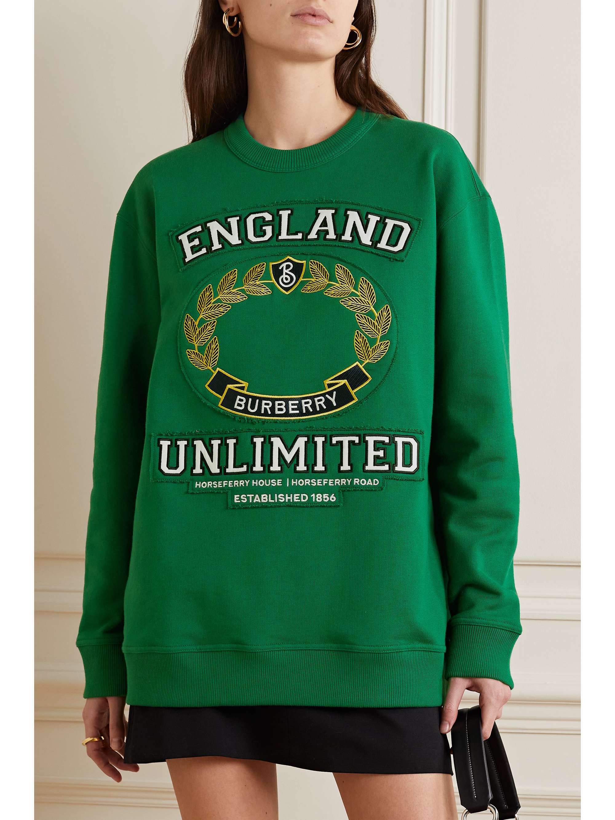 BURBERRY Oversized appliquéd cotton-jersey sweatshirt