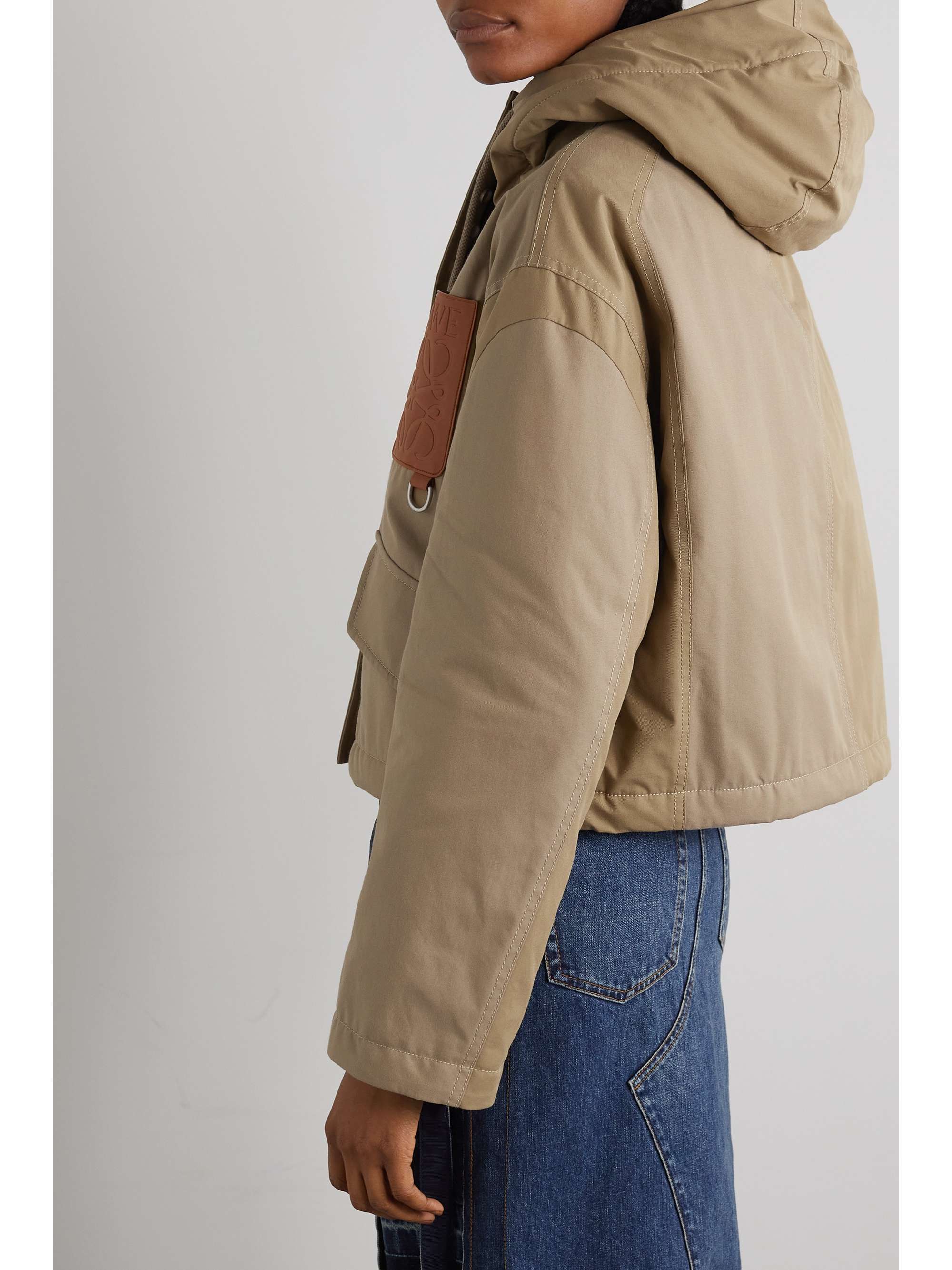 LOEWE Cropped hooded leather-trimmed cotton-twill parka