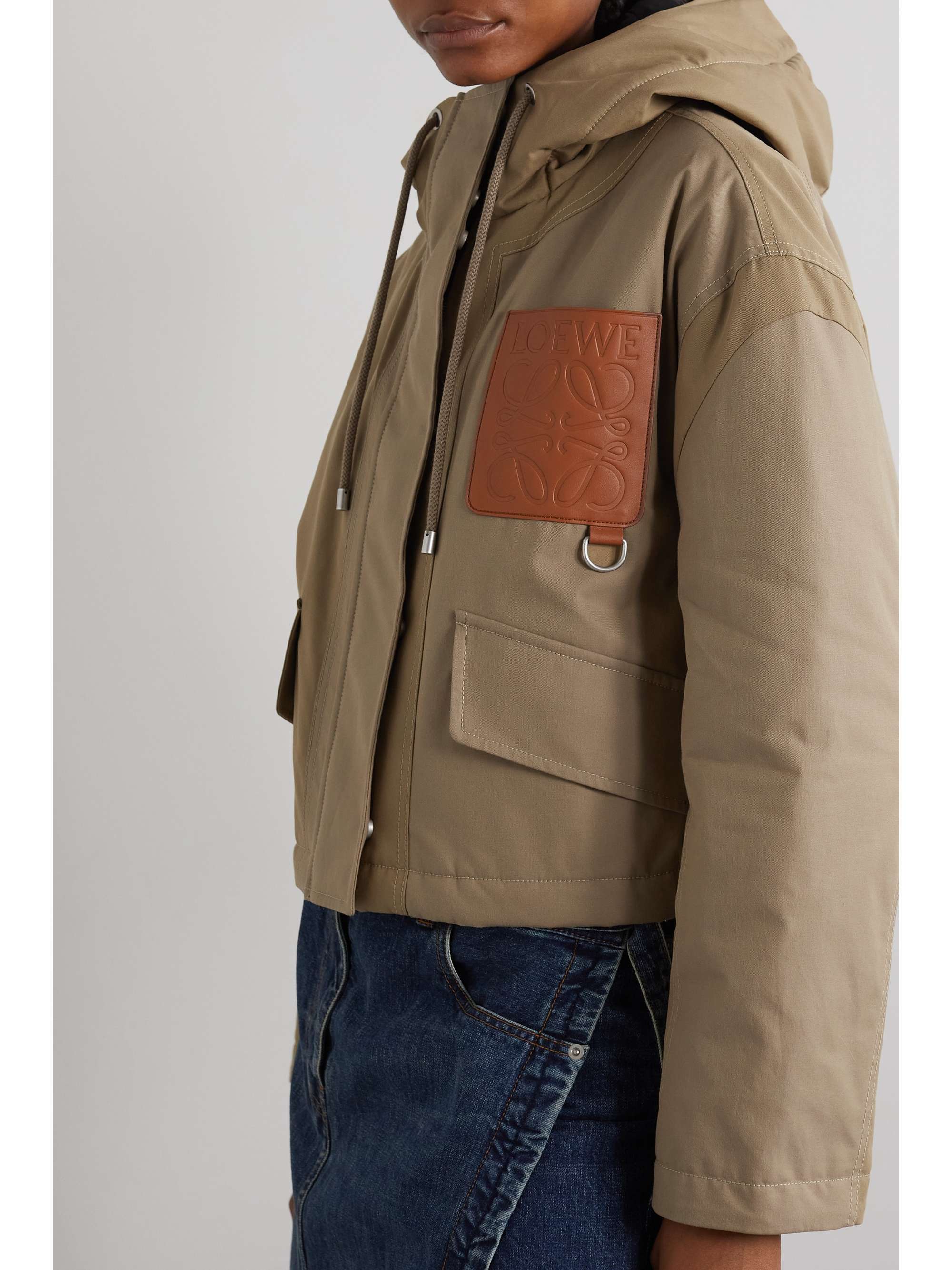 LOEWE Cropped hooded leather-trimmed cotton-twill parka