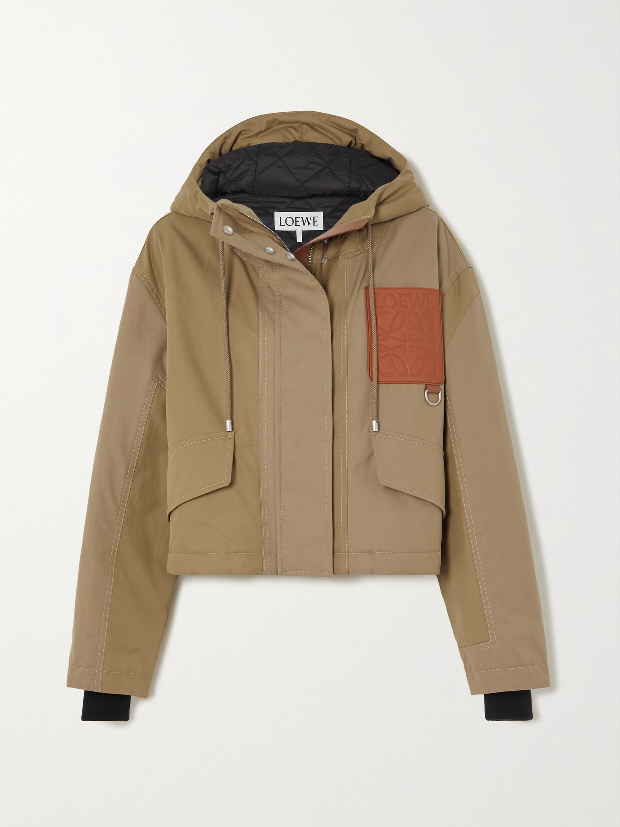 Loewe - Cropped Hooded Leather-trimmed Cotton-twill Parka - Neutrals