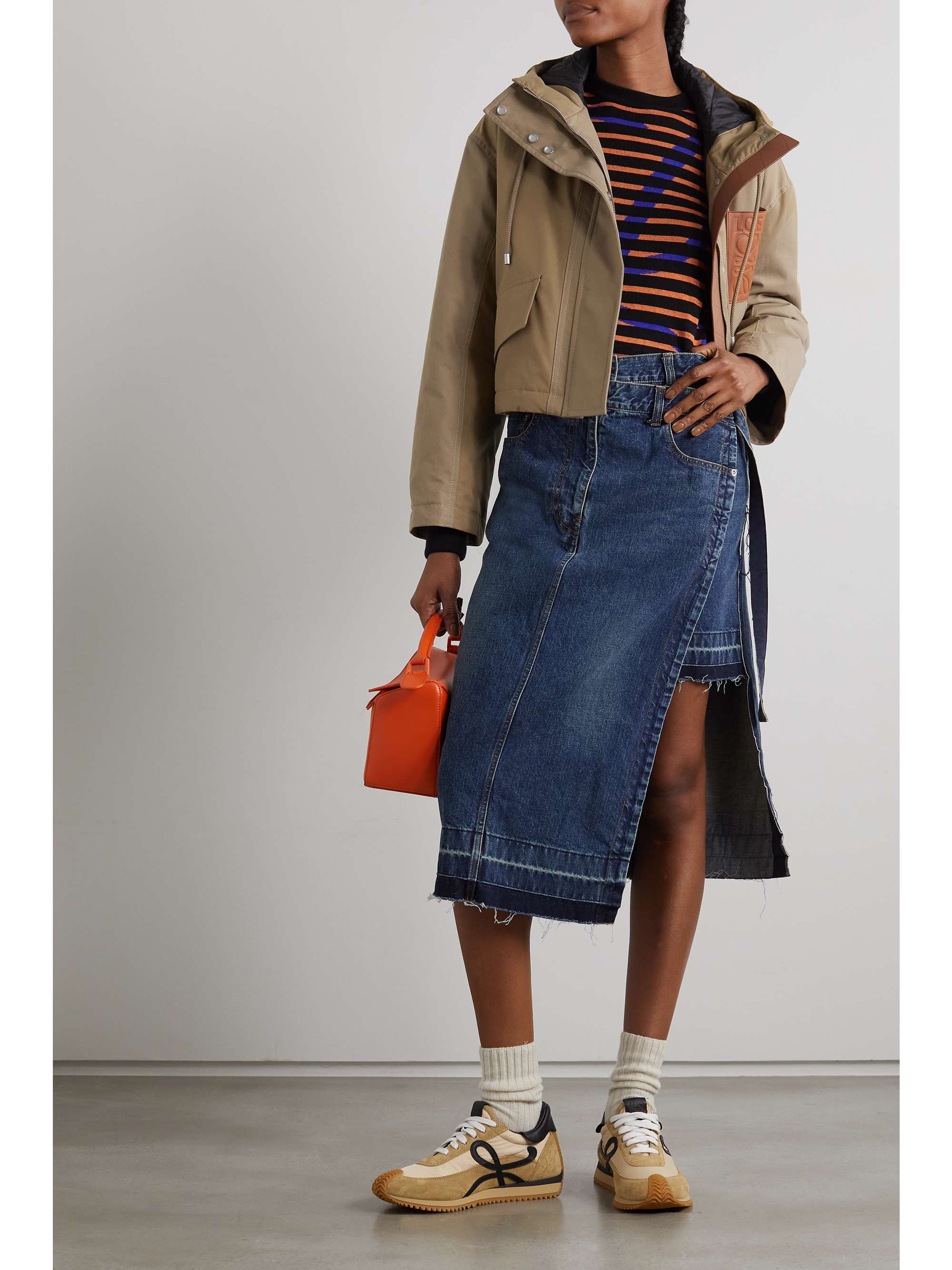 LOEWE Cropped hooded leather-trimmed cotton-twill parka