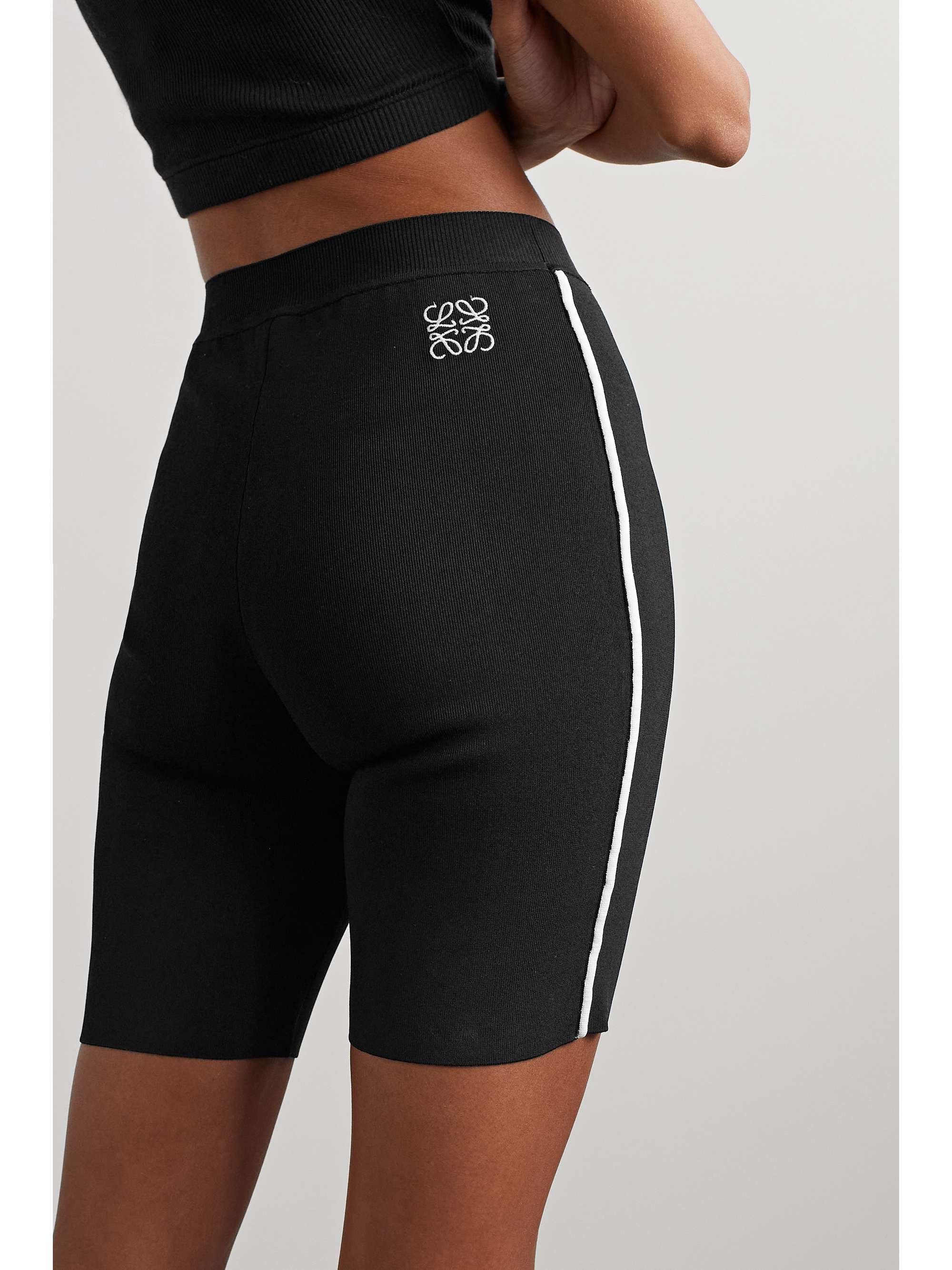 LOEWE Striped embroidered stretch-knit biker shorts