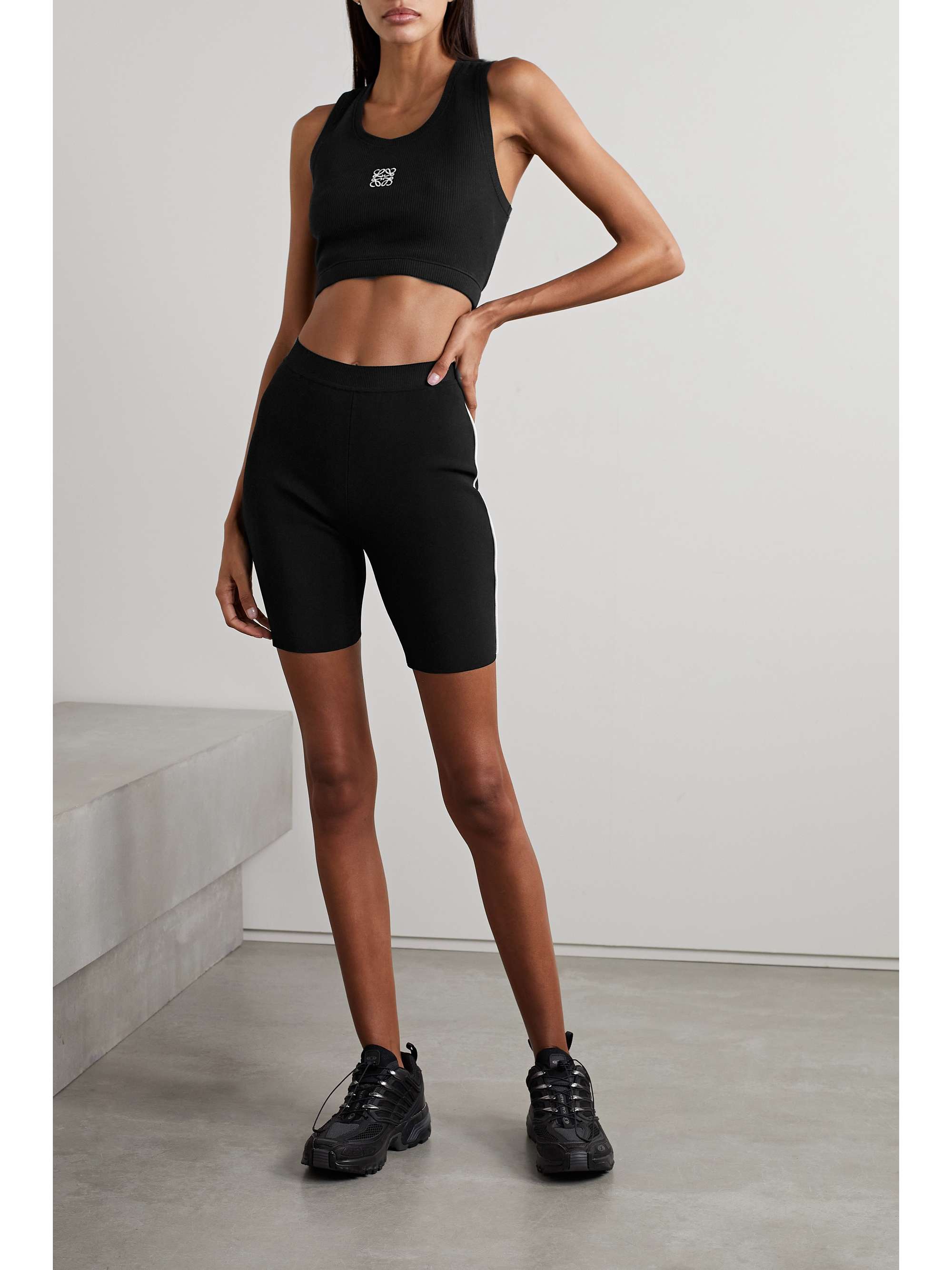 LOEWE Striped embroidered stretch-knit biker shorts