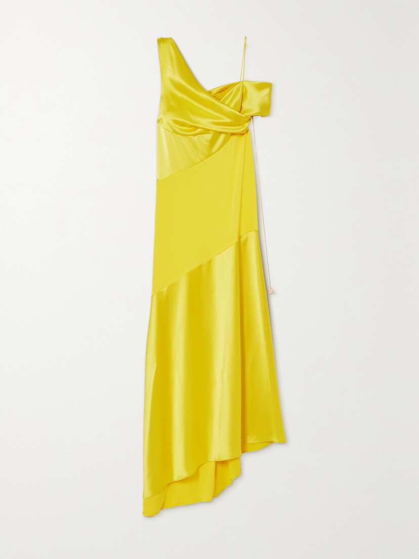 Loewe Asymmetric One-shoulder Embellished Satin And Stretch-crepe Maxi Dress