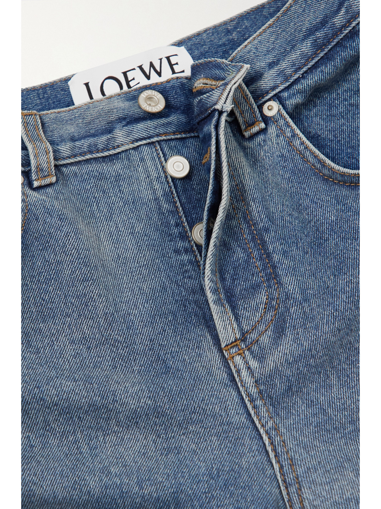 Shop Loewe Appliquéd Cropped High-rise Straight-leg Jeans In Blue