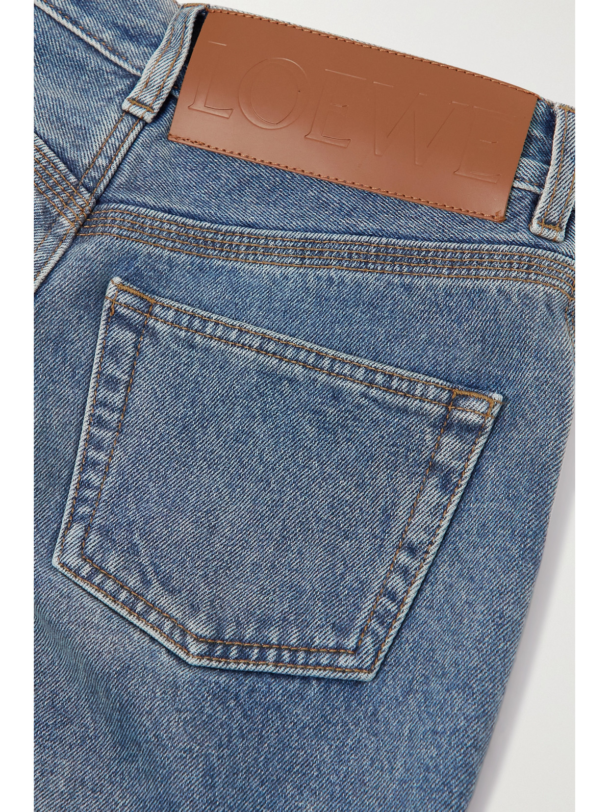 Shop Loewe Appliquéd Cropped High-rise Straight-leg Jeans In Blue