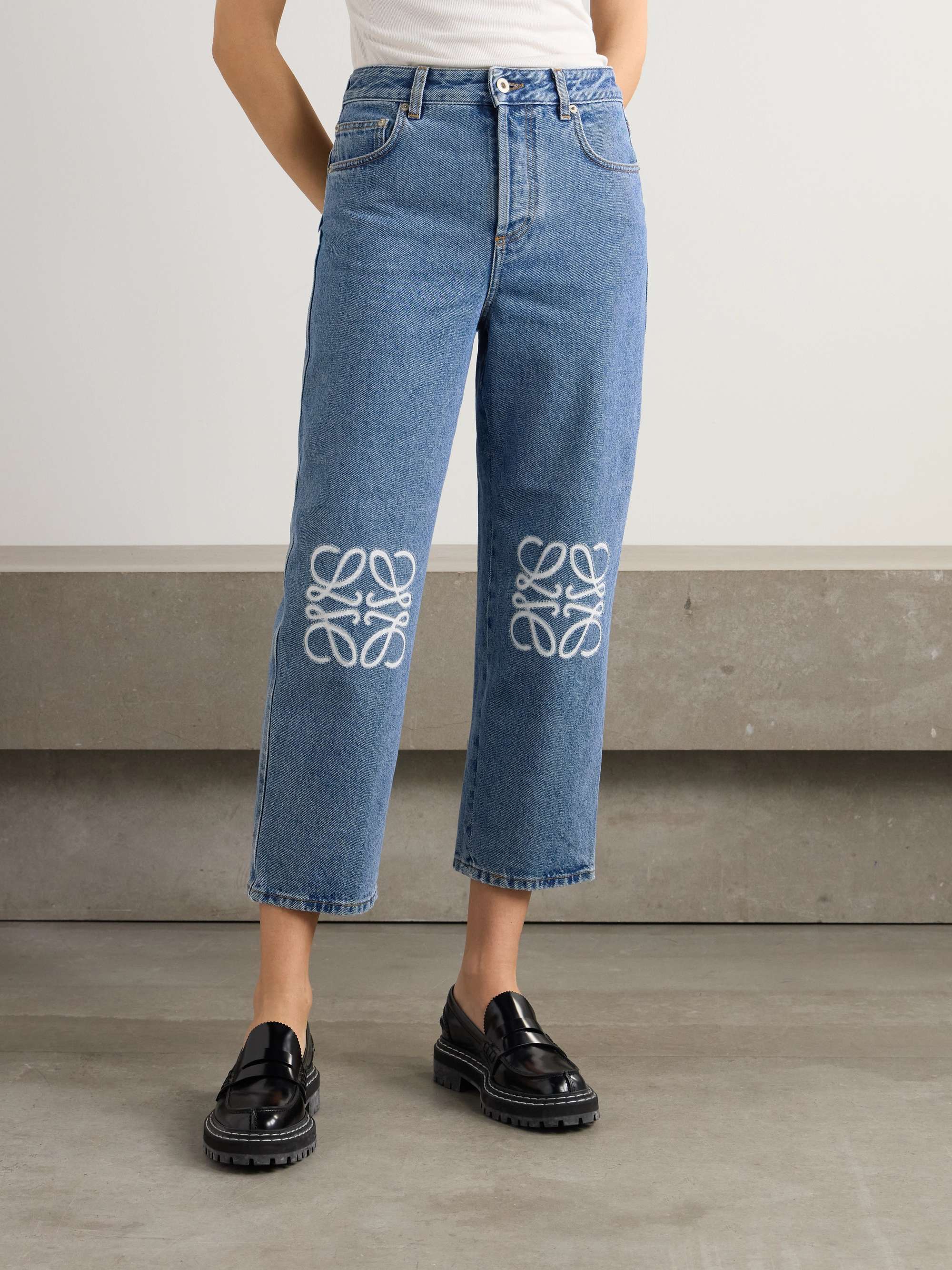 LOEWE Appliquéd cropped high-rise straight-leg jeans