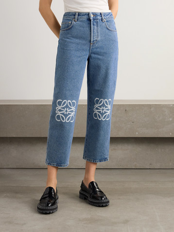 Loewe Appliquéd cropped high-rise straight-leg jeans