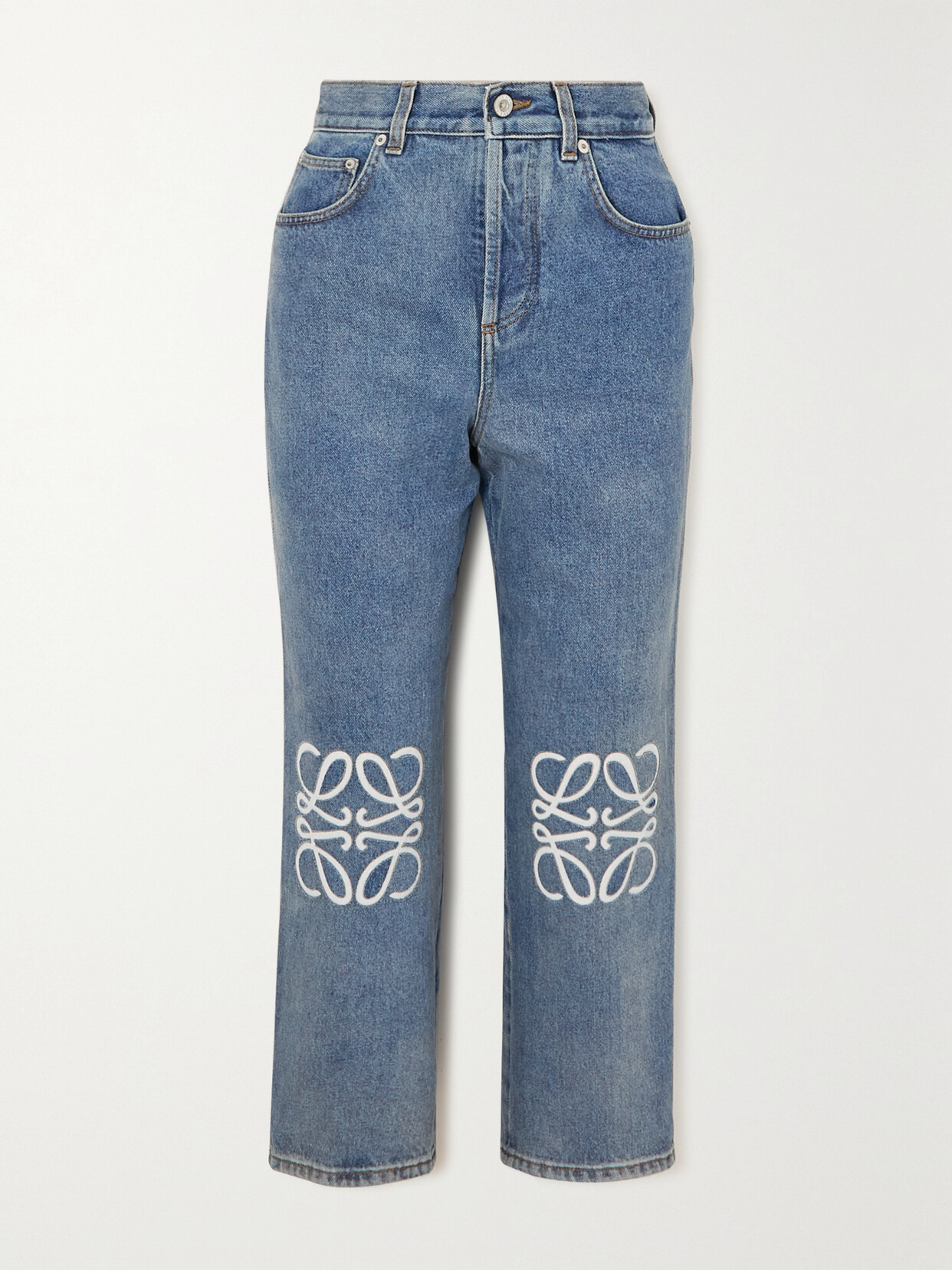 Loewe - Appliquéd Cropped High-rise Straight-leg Jeans - Blue