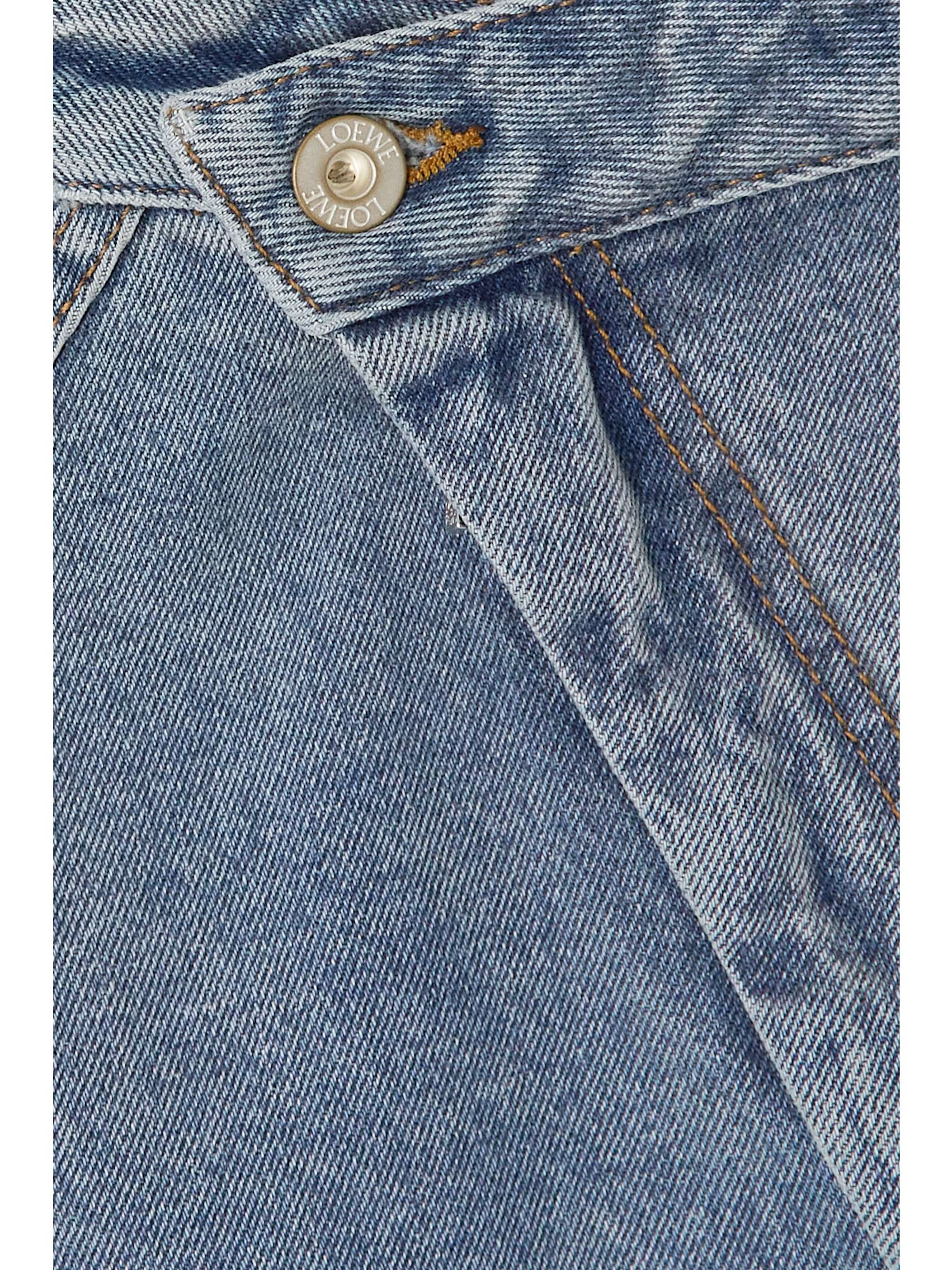 LOEWE Anagram asymmetric leather-trimmed denim mini skirt