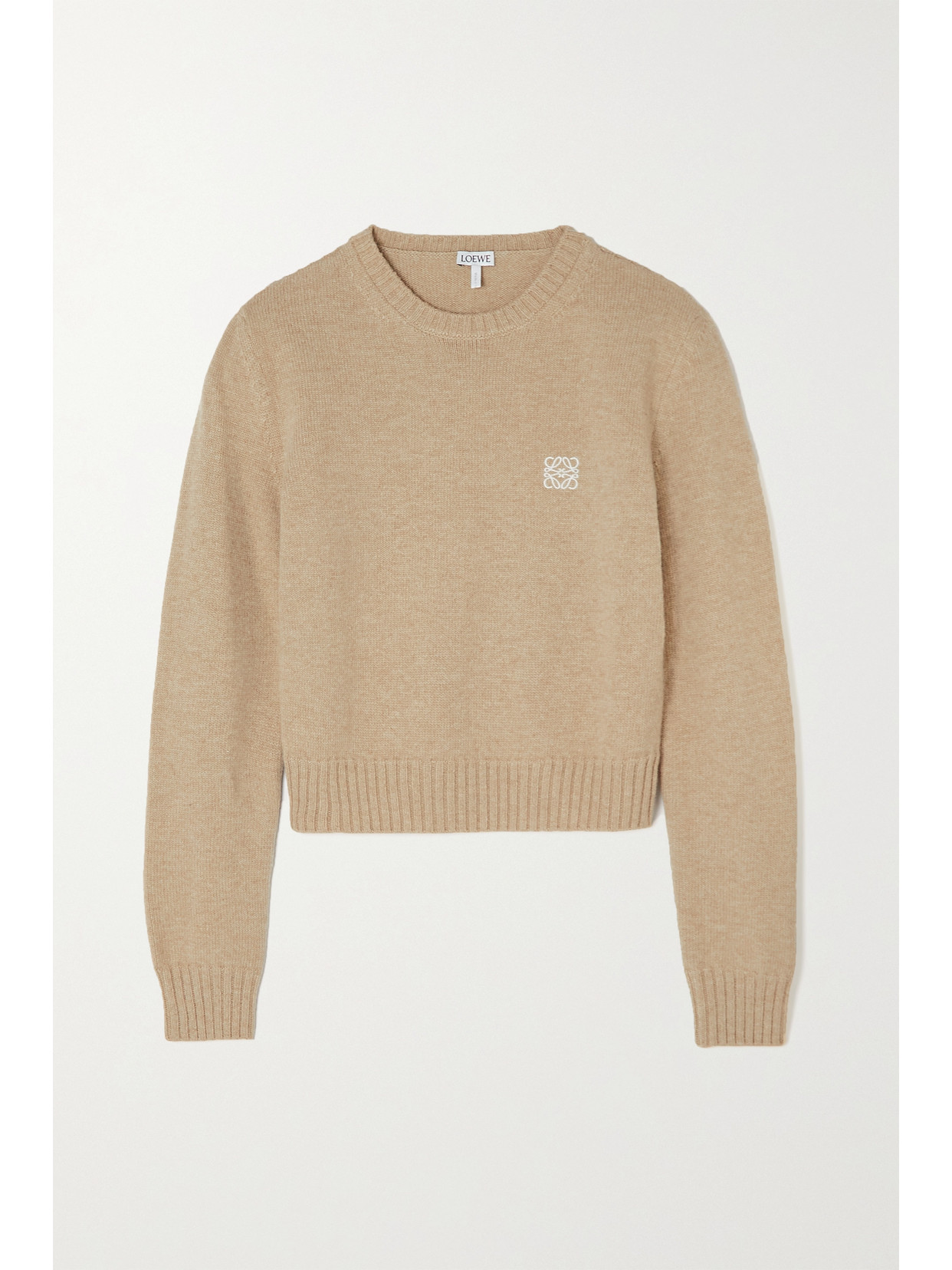 Loewe - Anagram Cropped Embroidered Wool-blend Sweater - Brown