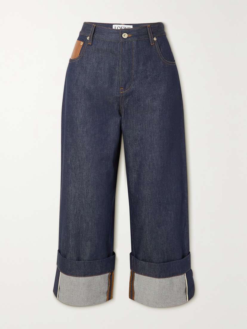 Loewe Cropped Leather-trimmed Straight-leg Jeans