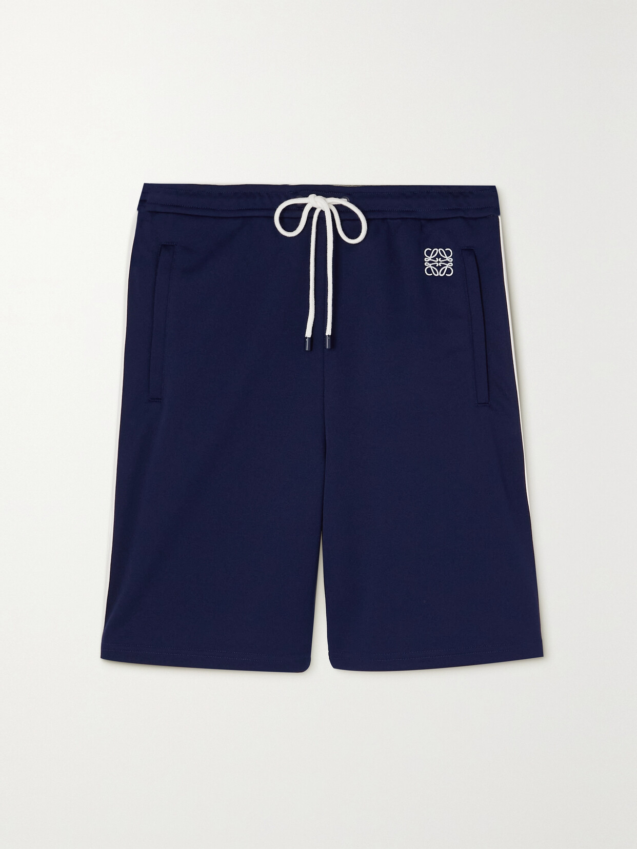 Loewe - Anagram Embroidered Striped Jersey Shorts - Blue