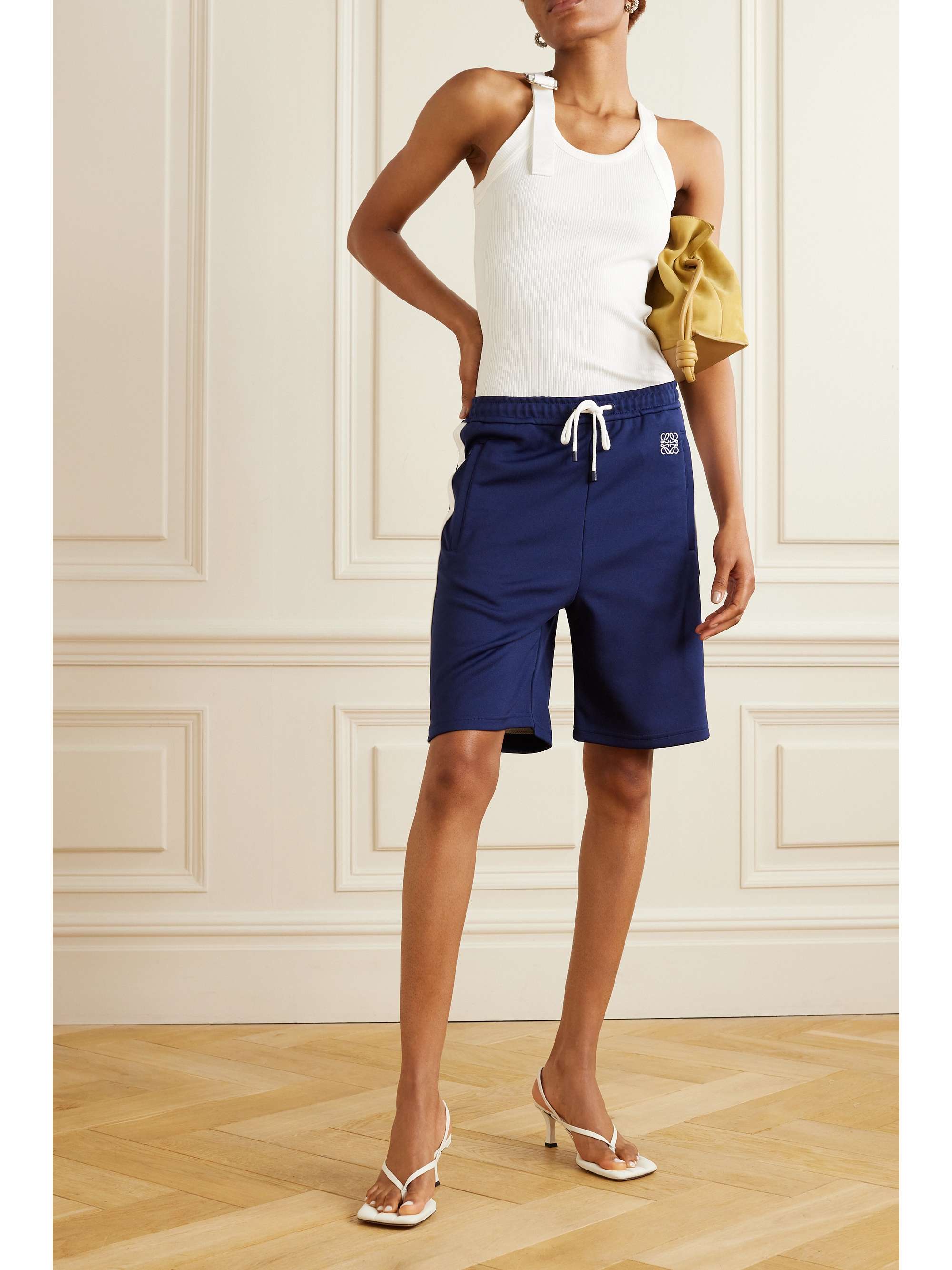 LOEWE Anagram embroidered striped jersey shorts