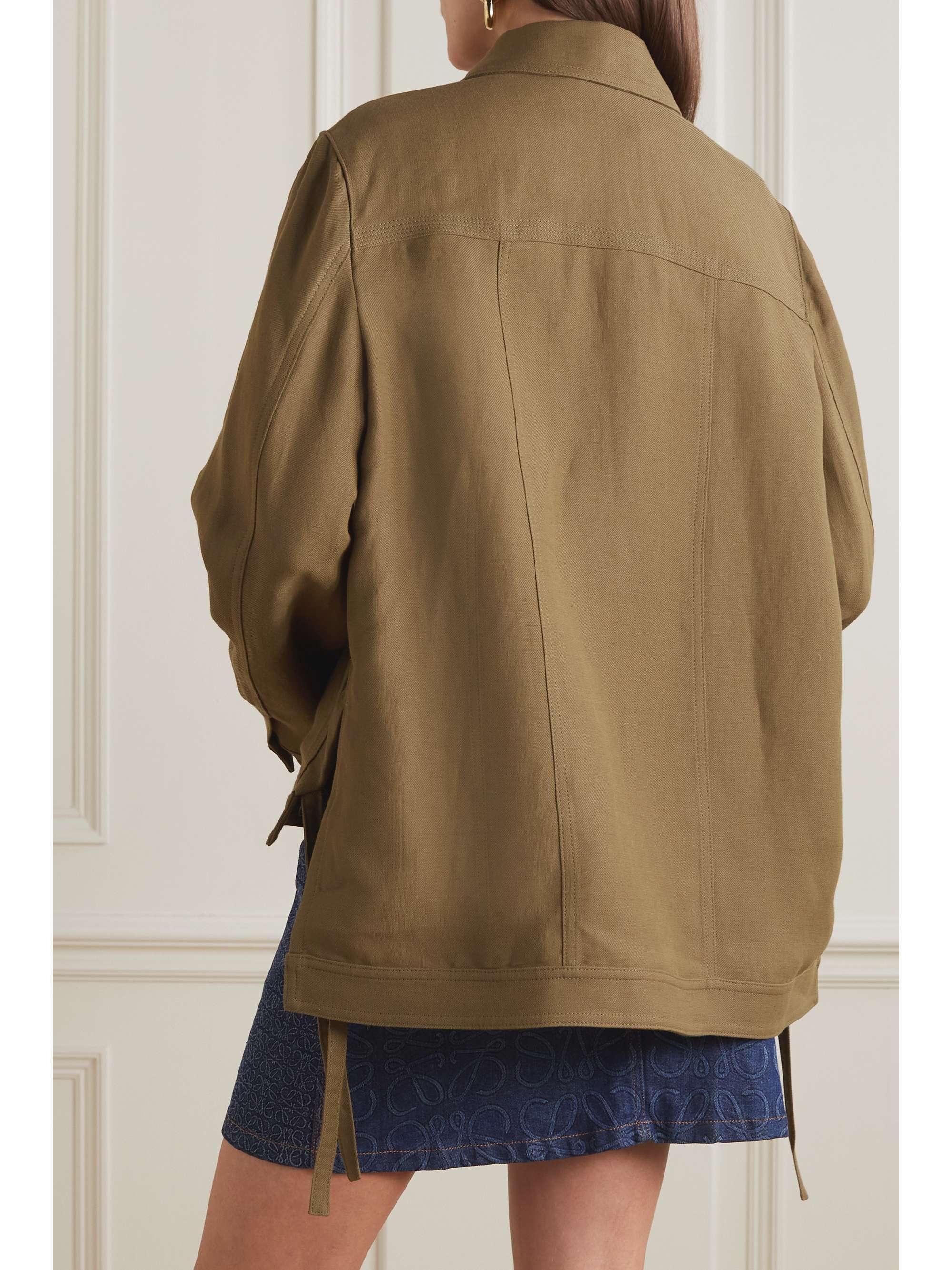 LOEWE Leather-trimmed linen-blend twill jacket