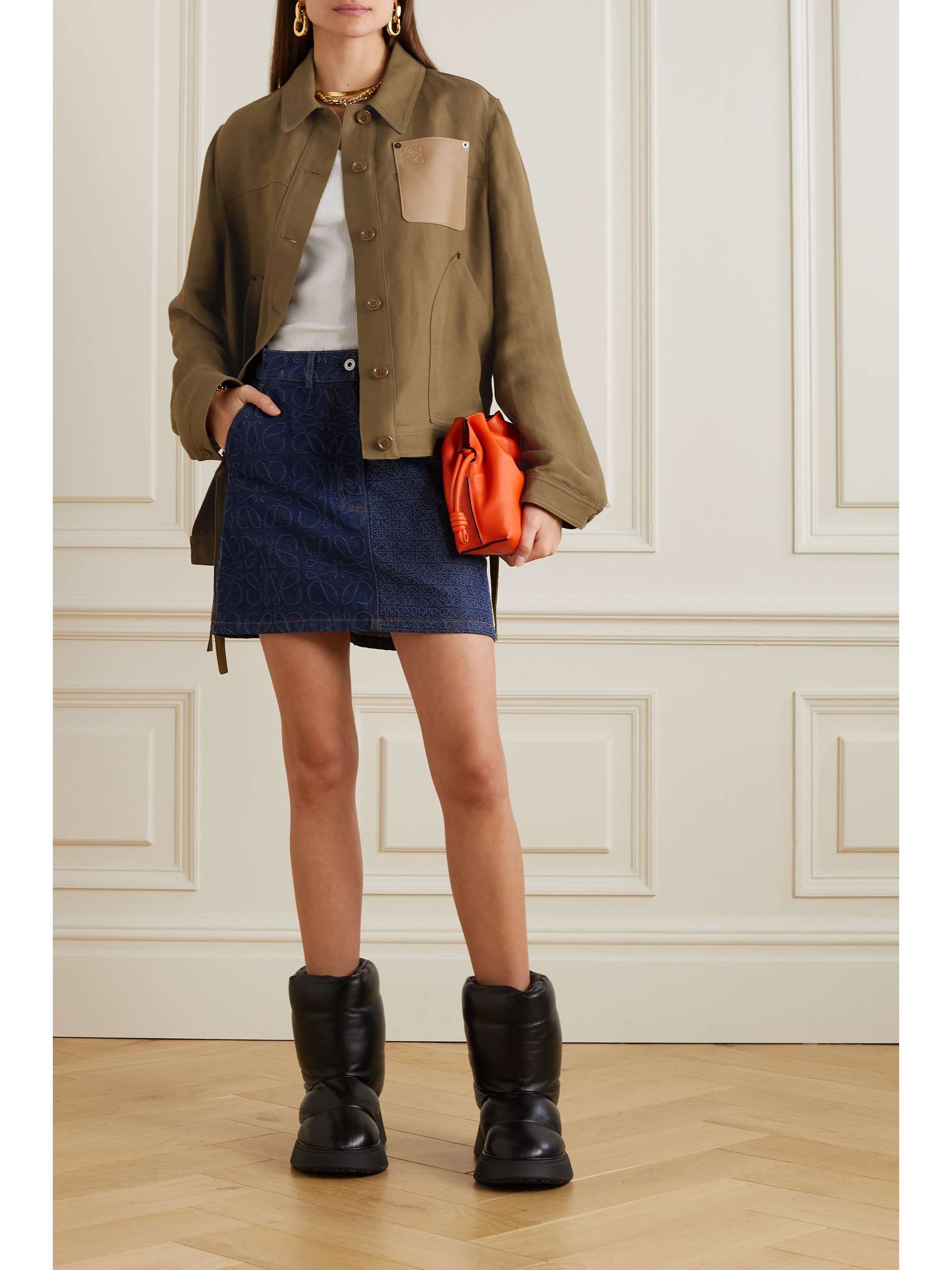 LOEWE Leather-trimmed linen-blend twill jacket
