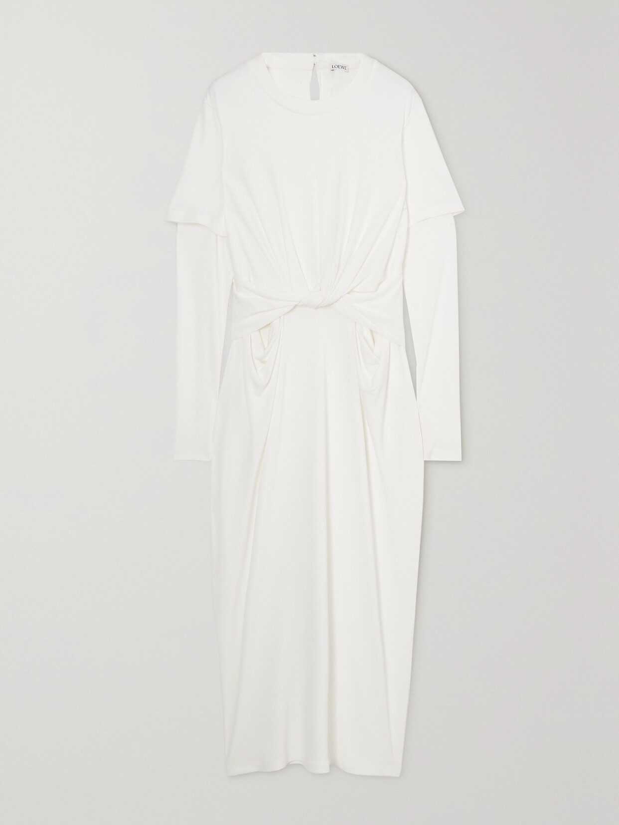 Shop Loewe Draped Jersey Maxi Dress In White