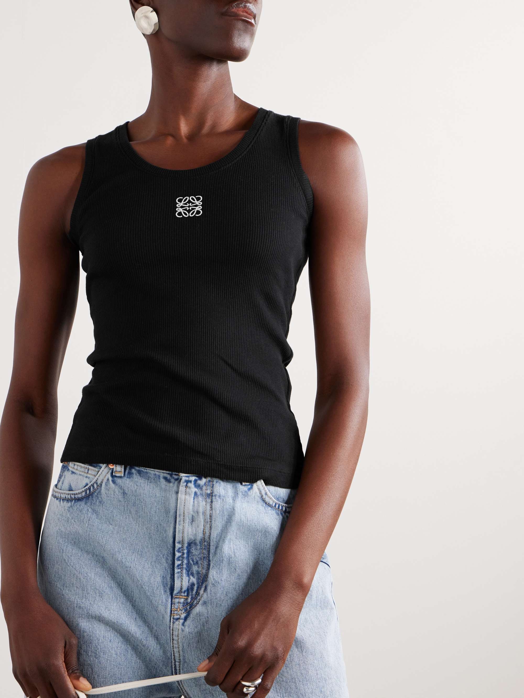 LOEWE Embroidered ribbed stretch-cotton tank
