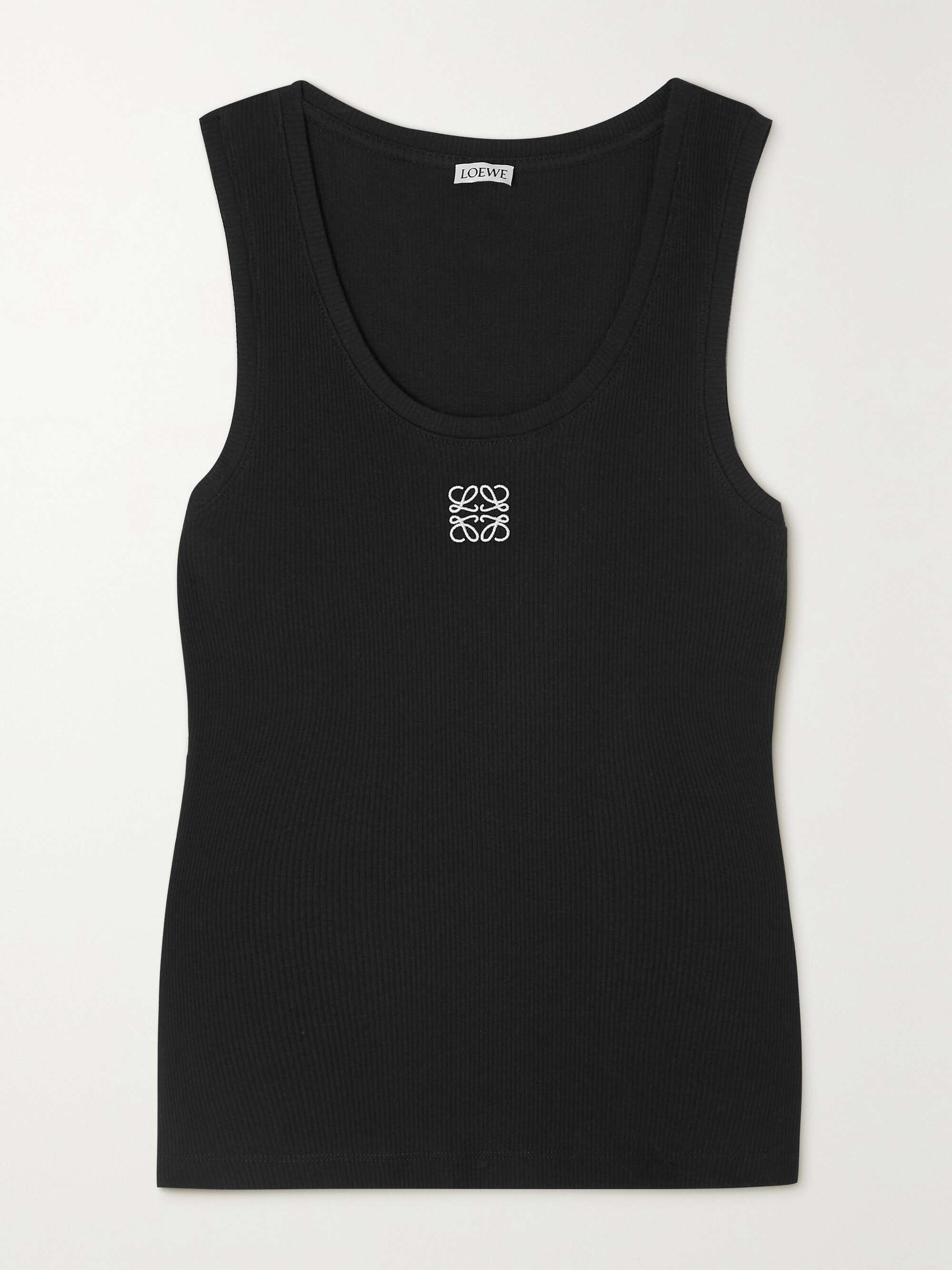 Embroidered ribbed stretch-cotton tank