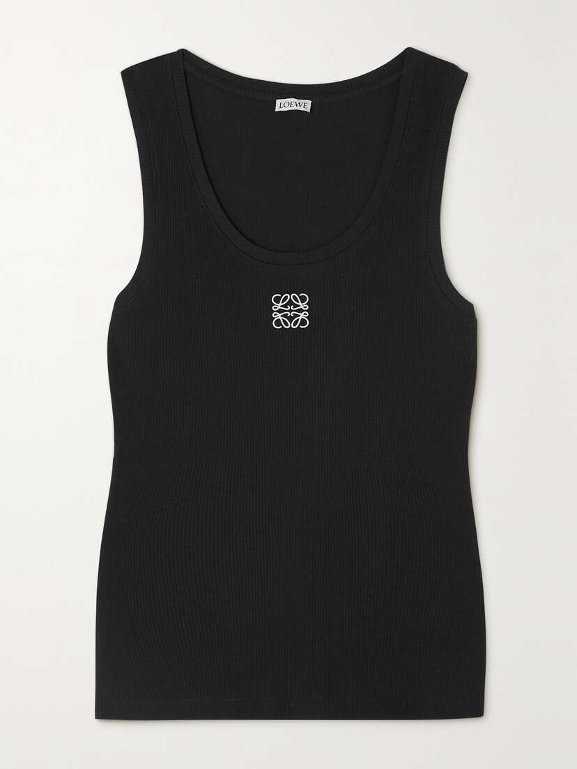 Loewe Embroidered Ribbed Stretch-cotton Tank