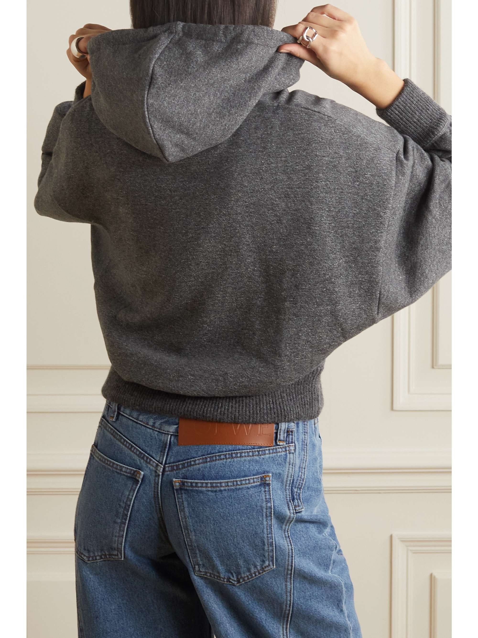 LOEWE Anagram leather-trimmed cotton-jersey hoodie