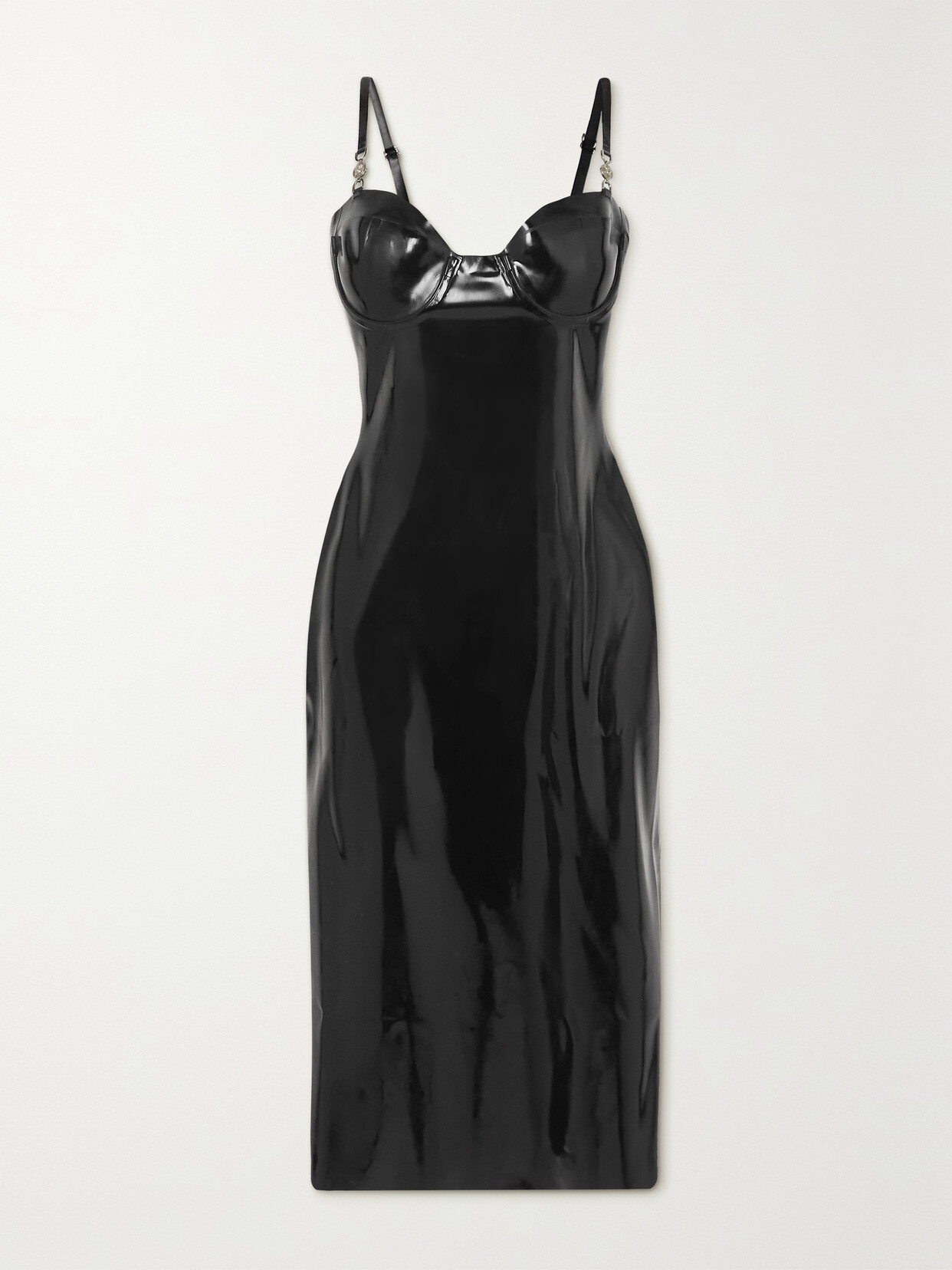 Shop Versace Embellished Latex Midi Dress In Black