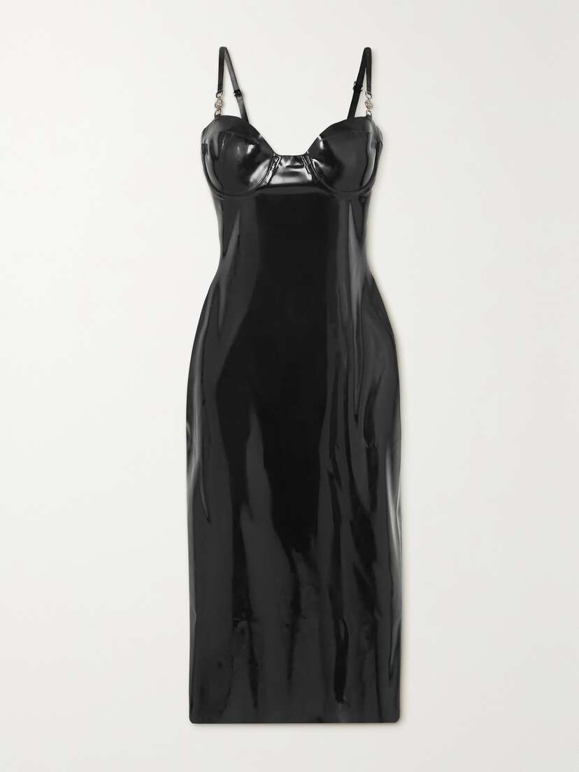 Versace Embellished Latex Midi Dress