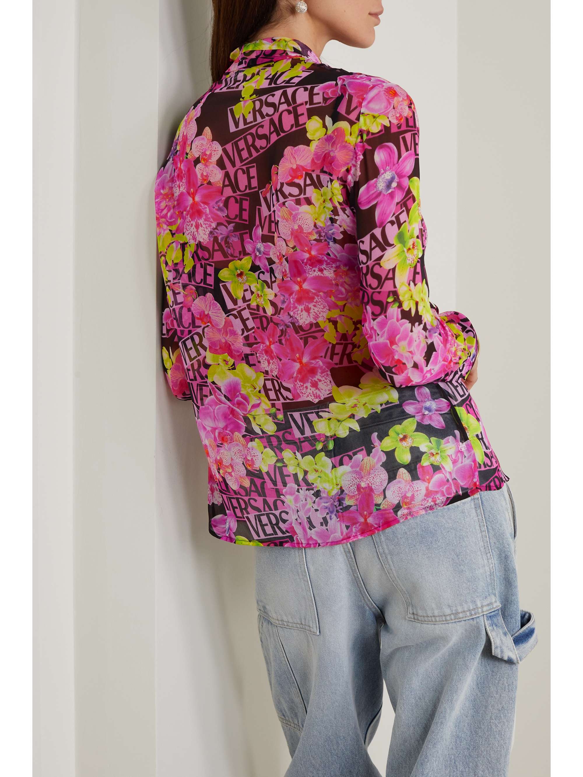 VERSACE Pussy-bow printed chiffon blouse