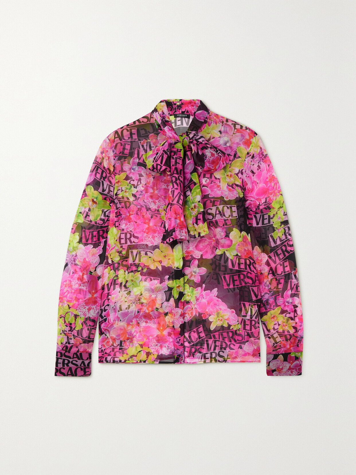 Versace - Pussy-bow Printed Chiffon Blouse - Pink