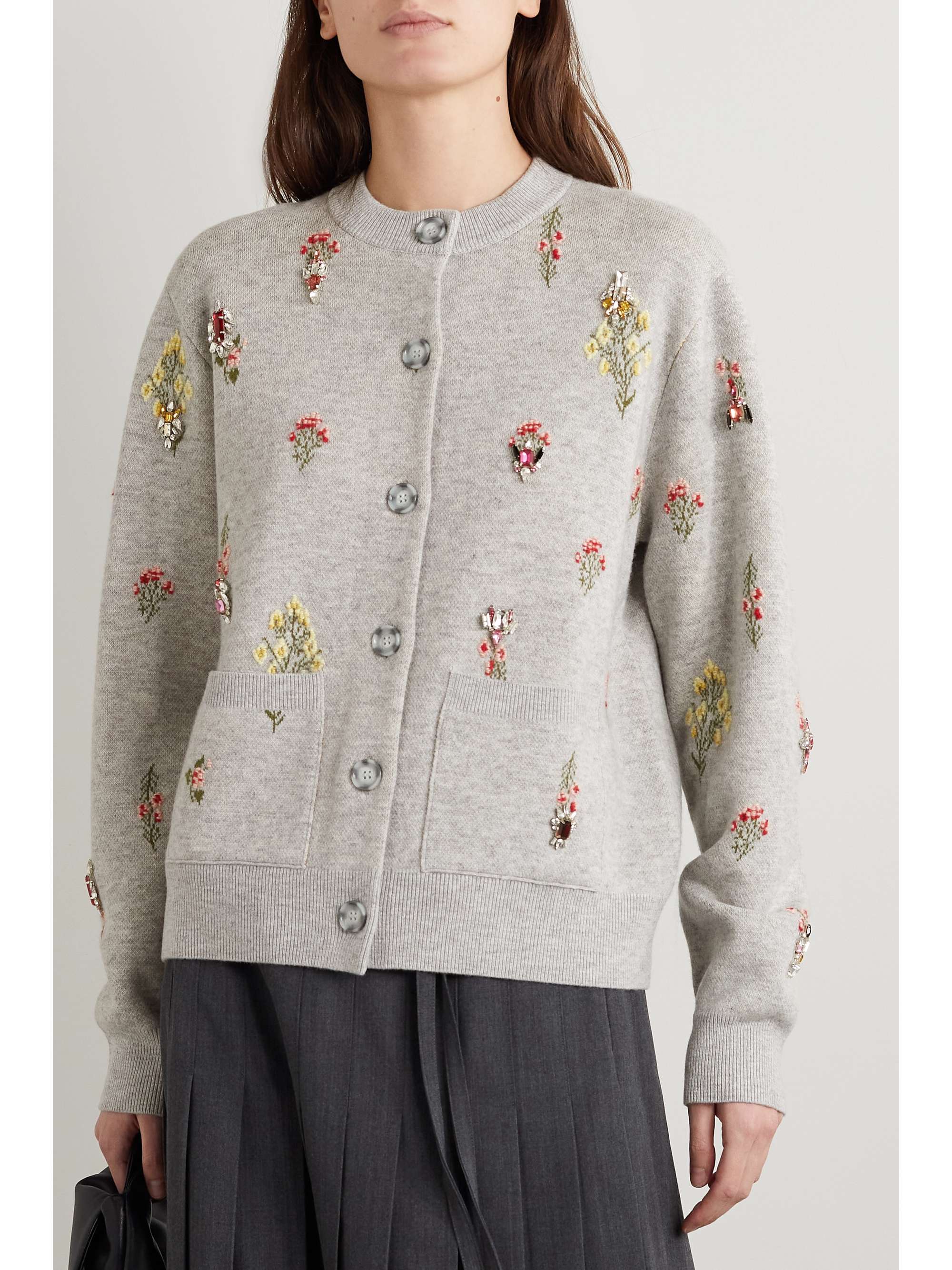 BURBERRY Crystal-embellished embroidered wool-blend cardigan