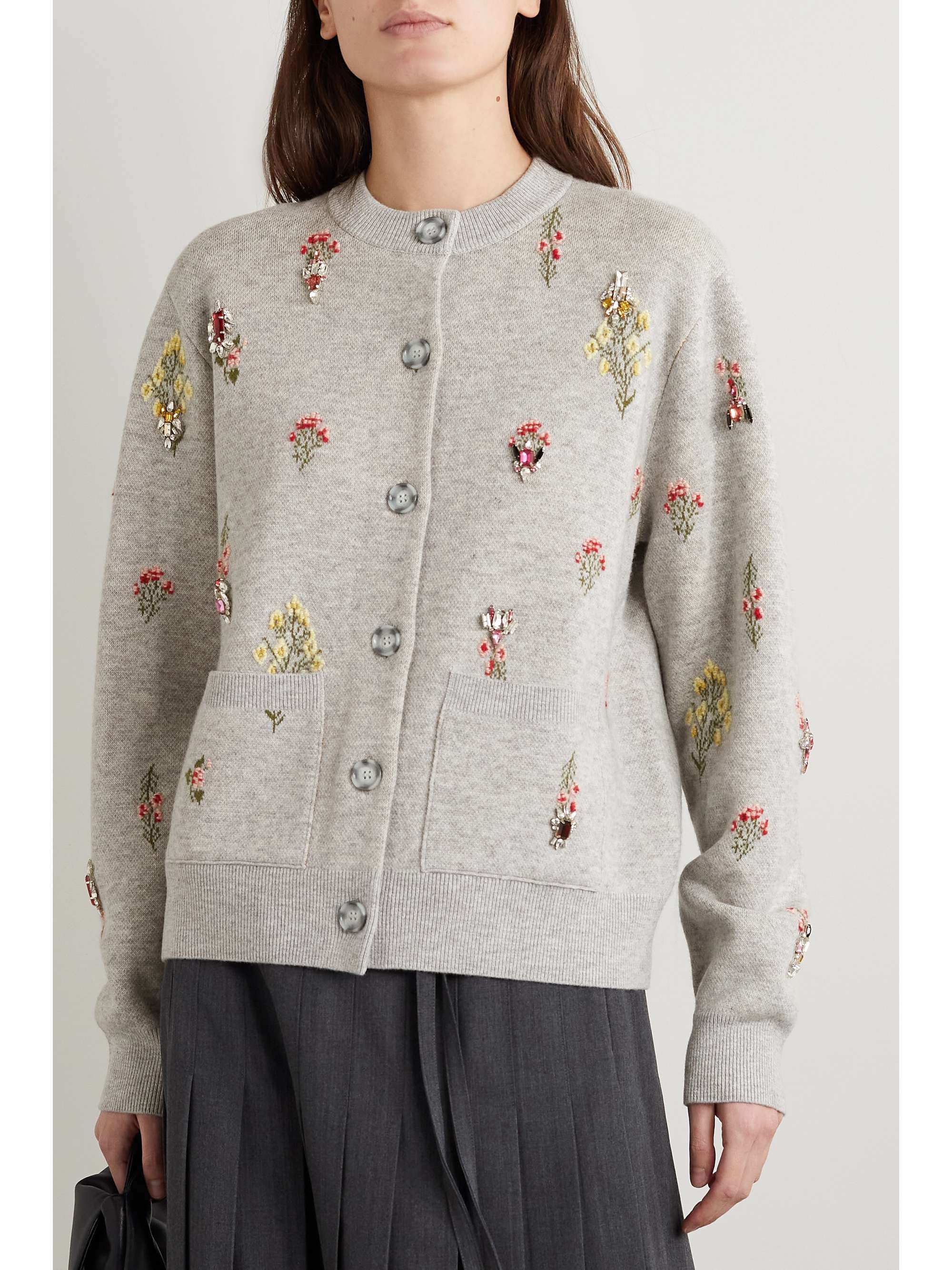 BURBERRY Crystal-embellished embroidered wool-blend cardigan | NET-A-PORTER