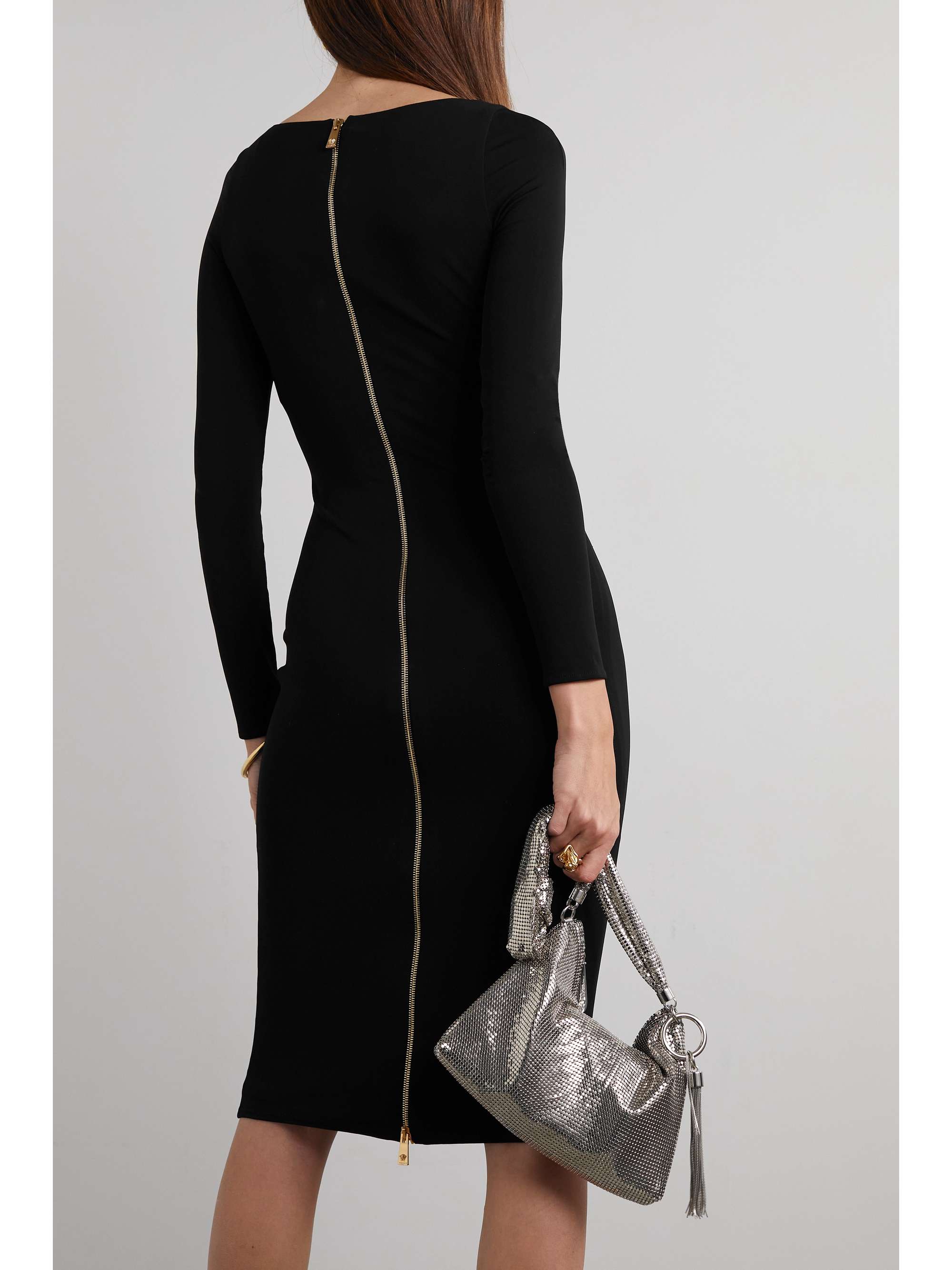 VERSACE Embellished stretch-crepe midi dress