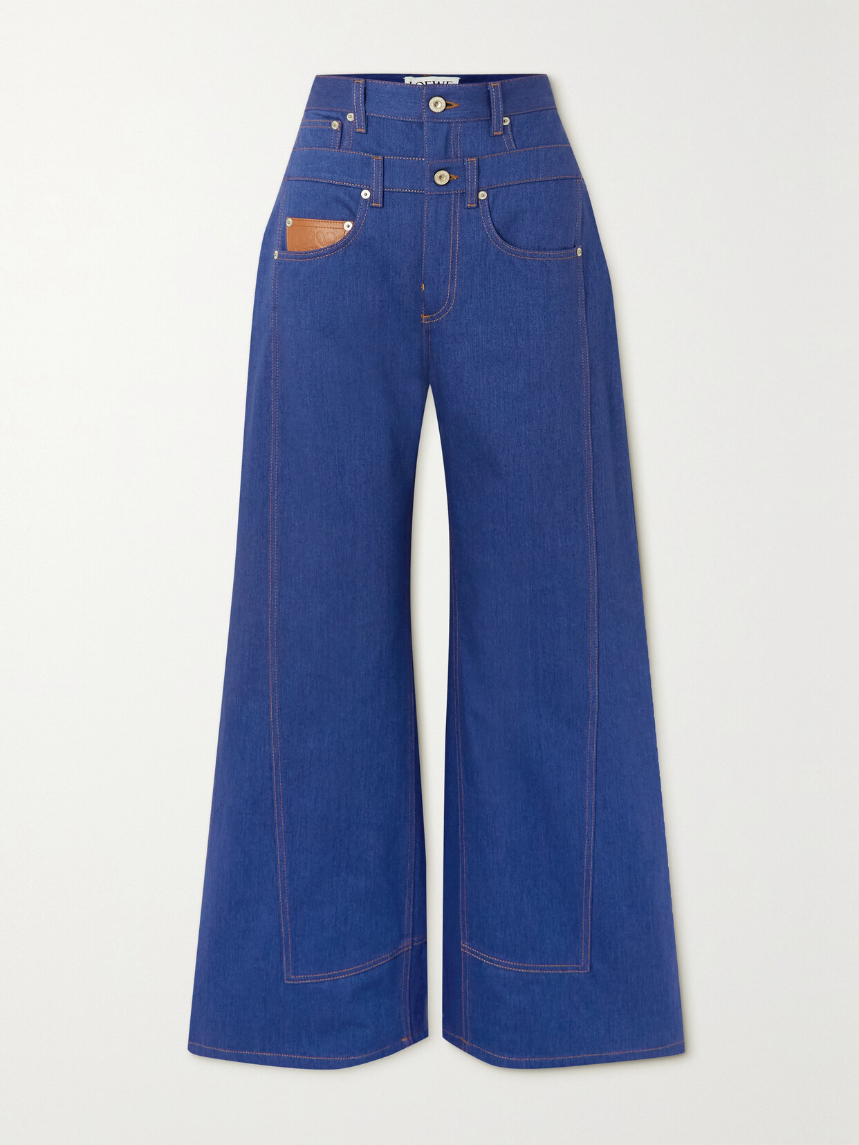 Loewe - Trompe L'oeil Leather-trimmed Mid-rise Wide-leg Jeans - Blue