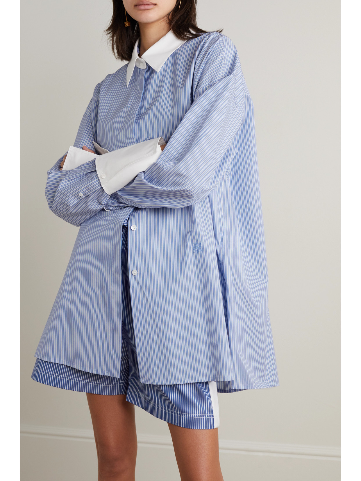Striped Cotton Poplin Shirt In Blue White