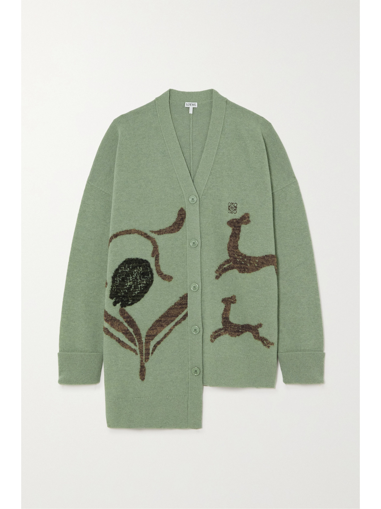 Loewe - Oversized Asymmetric Intarsia Wool-blend Cardigan - Green