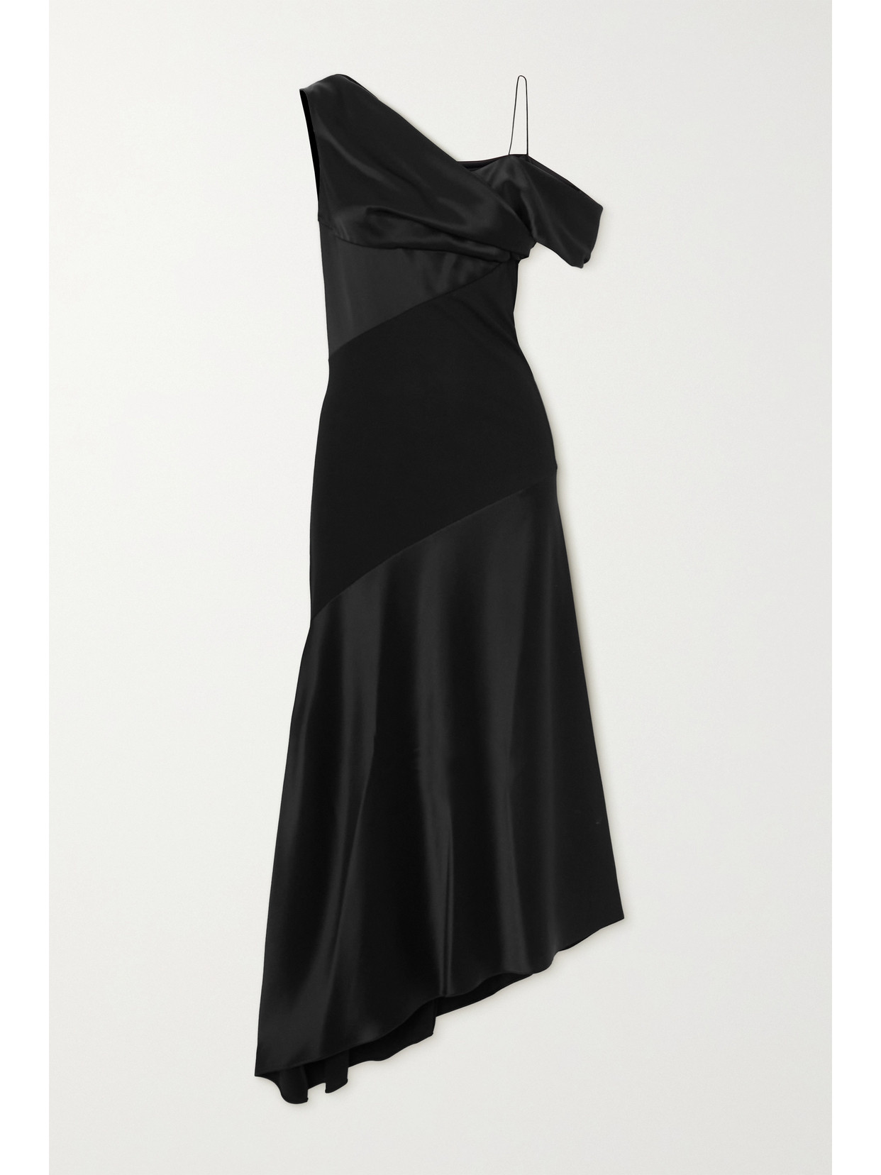 Loewe - Asymmetric One-shoulder Embellished Satin And Stretch-crepe Maxi Dress - Black