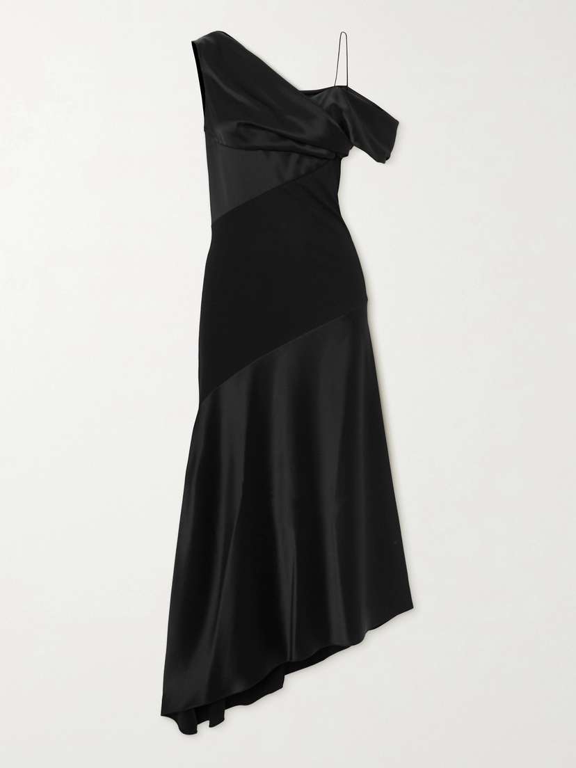 Loewe Asymmetric One-shoulder Embellished Satin And Stretch-crepe Maxi Dress