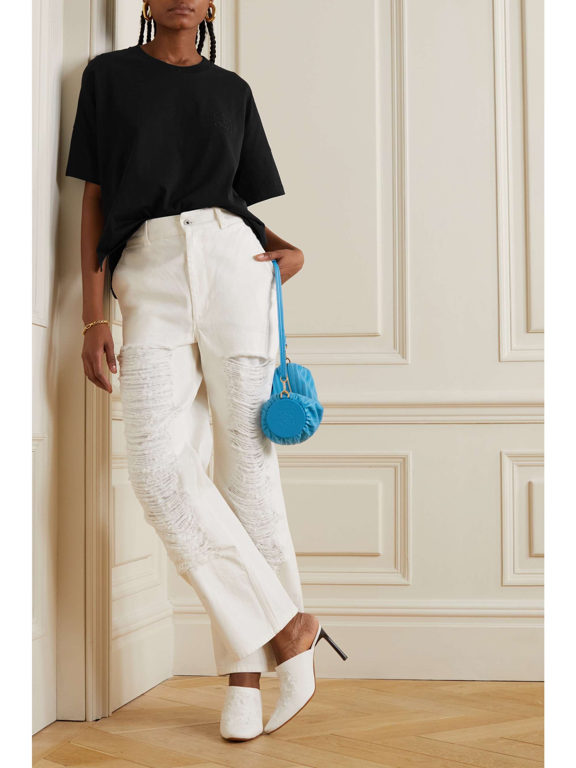 Embroidered cotton-jersey T-shirt