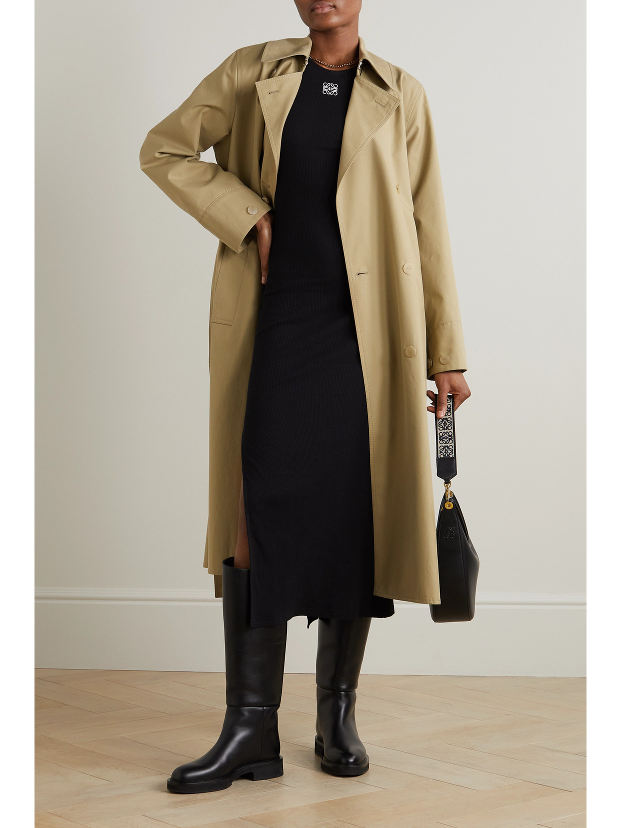 Shop Loewe Double-breasted Cutout Cotton-gabardine Trench Coat In Brown