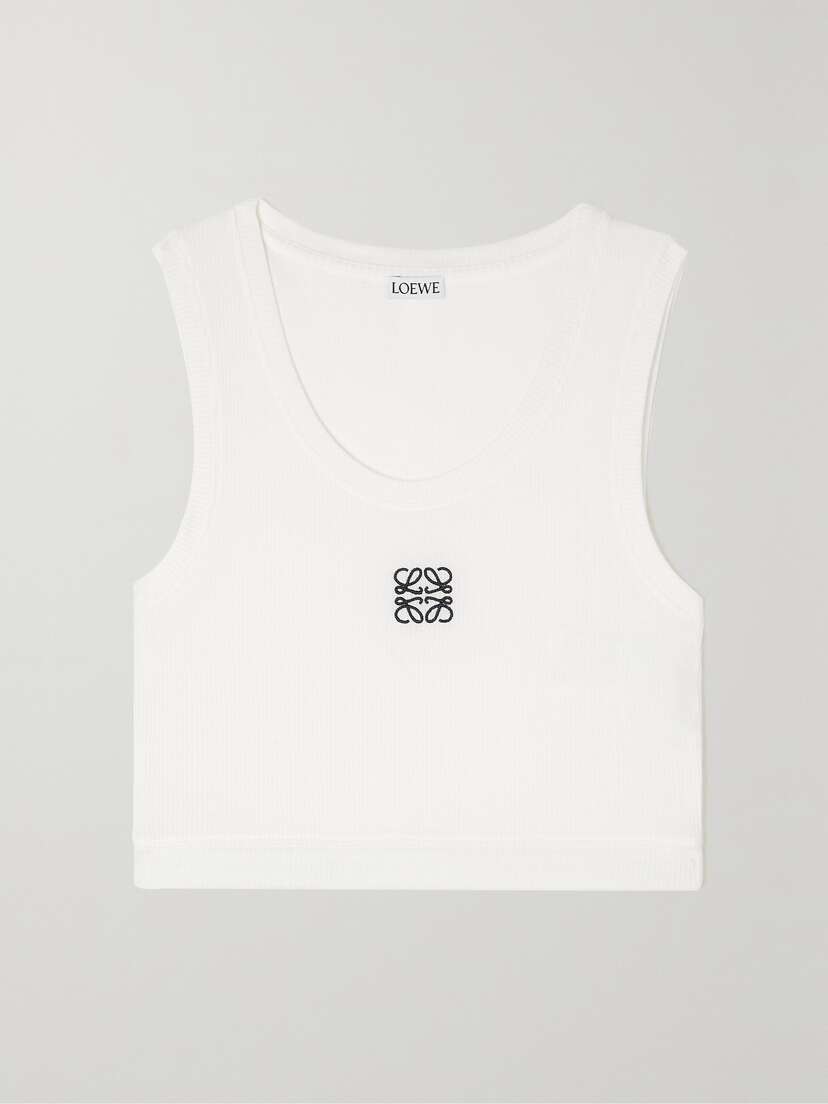 Loewe Cropped Embroidered Ribbed Stretch-cotton Jersey Tank