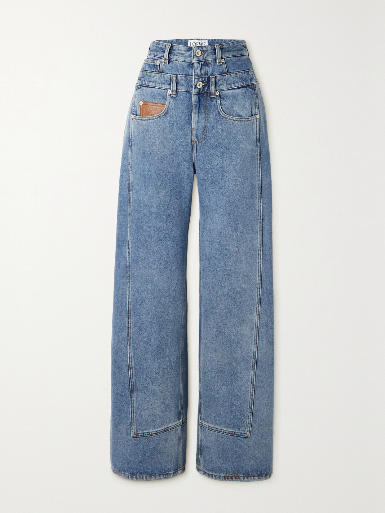 Loewe - Trompe L'oeil Leather-trimmed High-rise Wide-leg Jeans - Blue