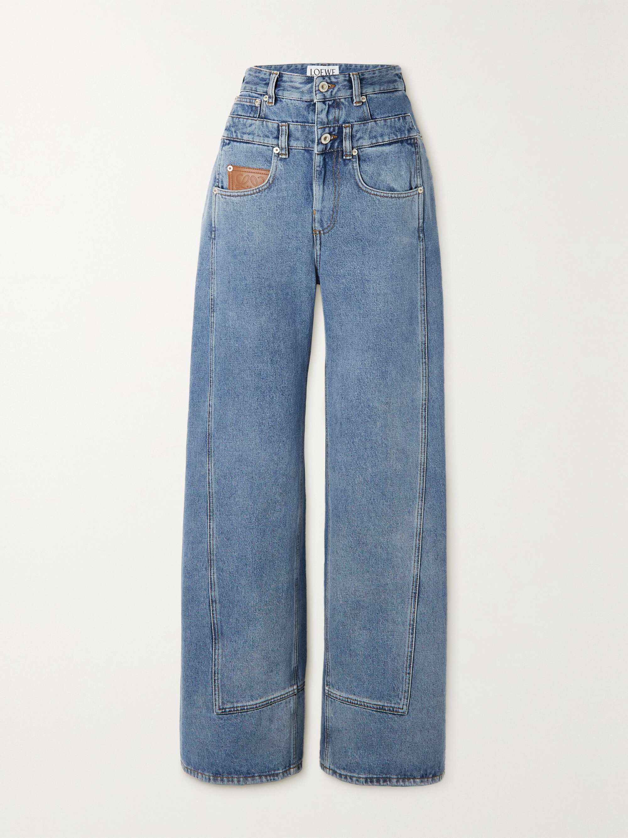 LOEWE Trompe L'Oeil leather-trimmed high-rise wide-leg jeans | NET-A-PORTER