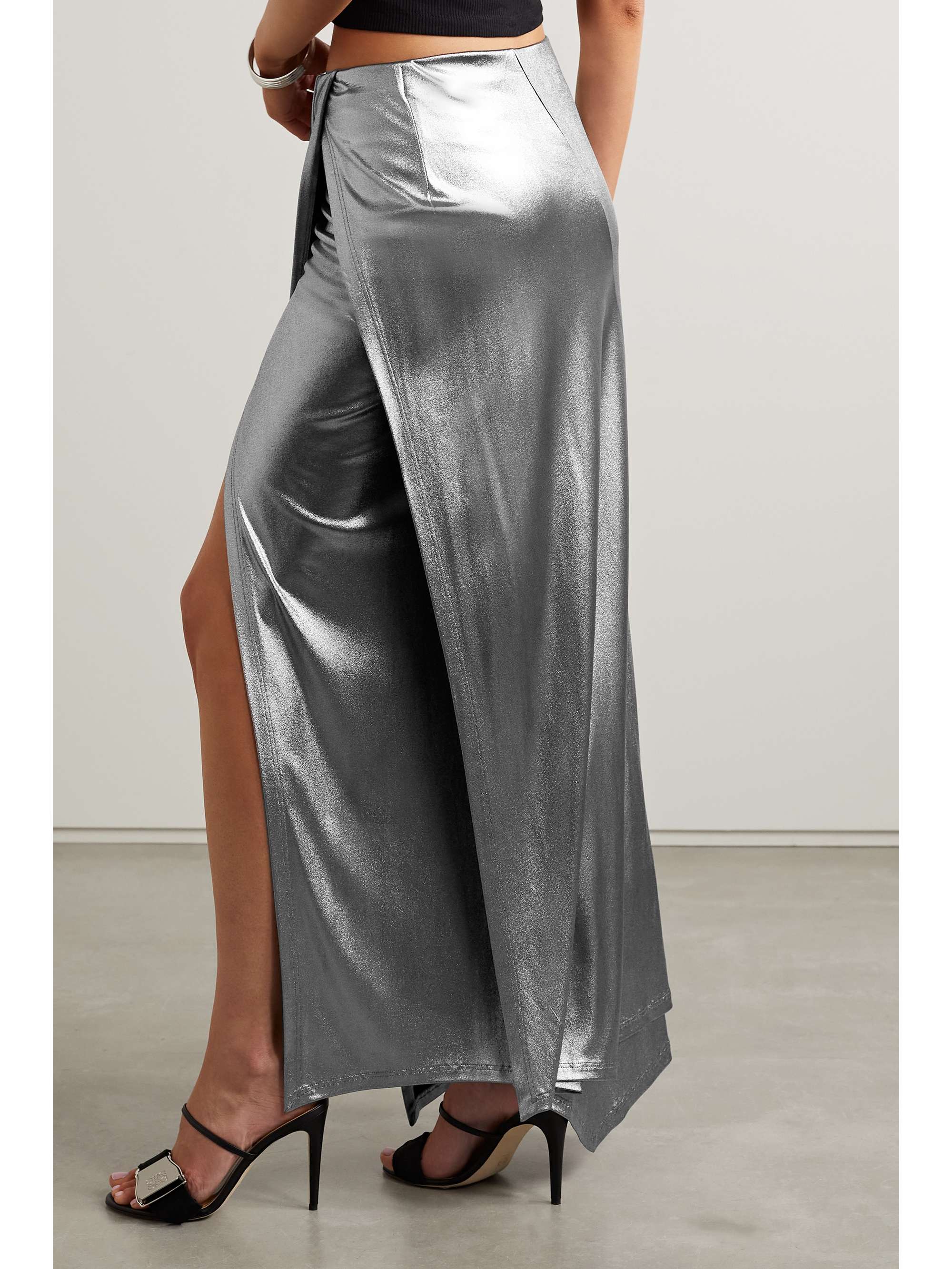 LOEWE Asymmetric wrap-effect metallic stretch-jersey maxi skirt