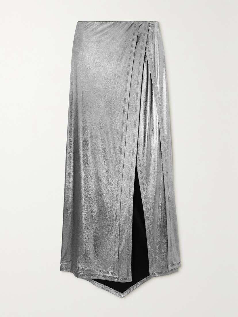 Loewe — Asymmetric wrap-effect metallic stretch-jersey maxi skirt