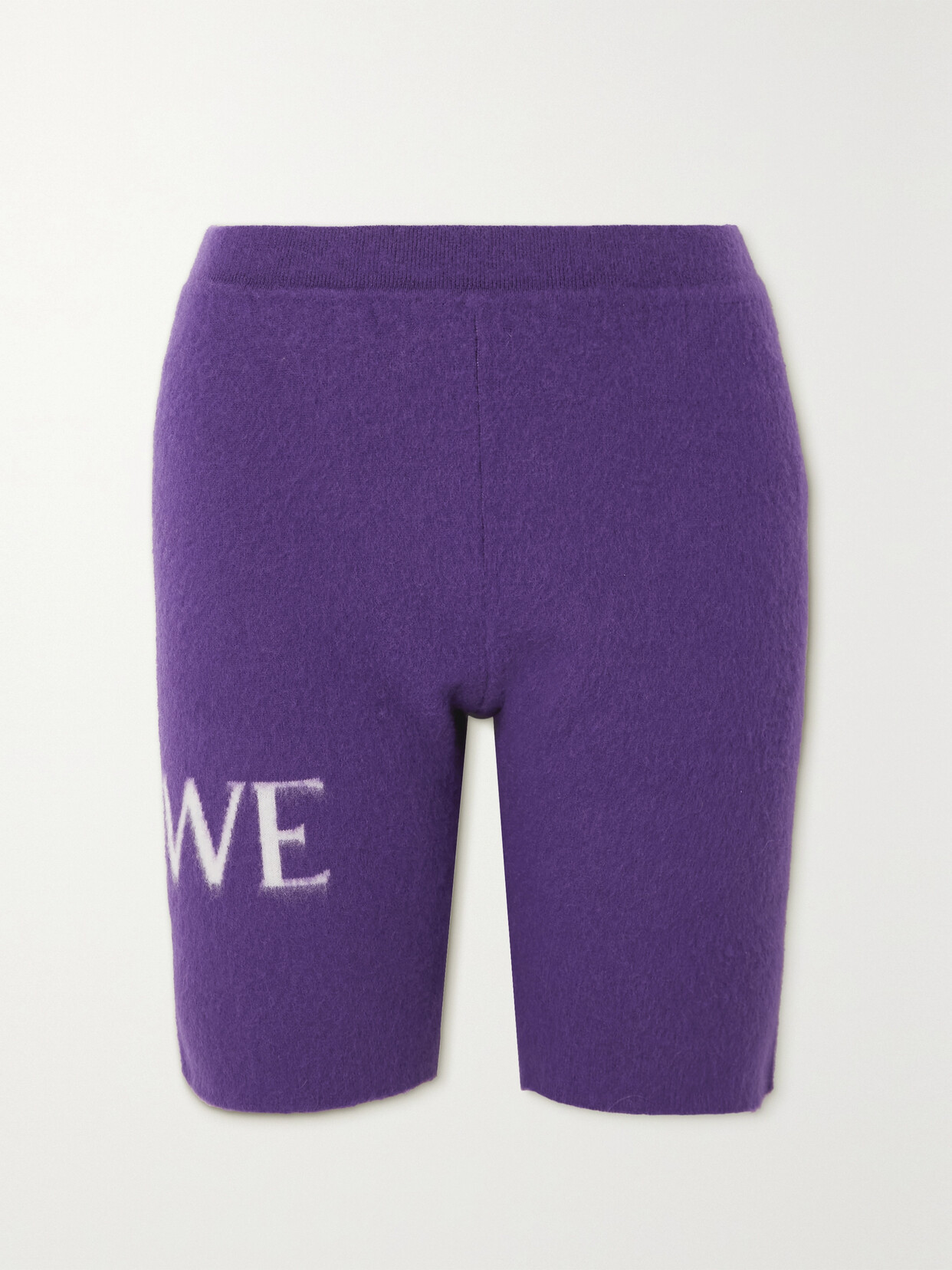 Shop Loewe Brushed Jacquard-knit Wool-blend Shorts In Purple