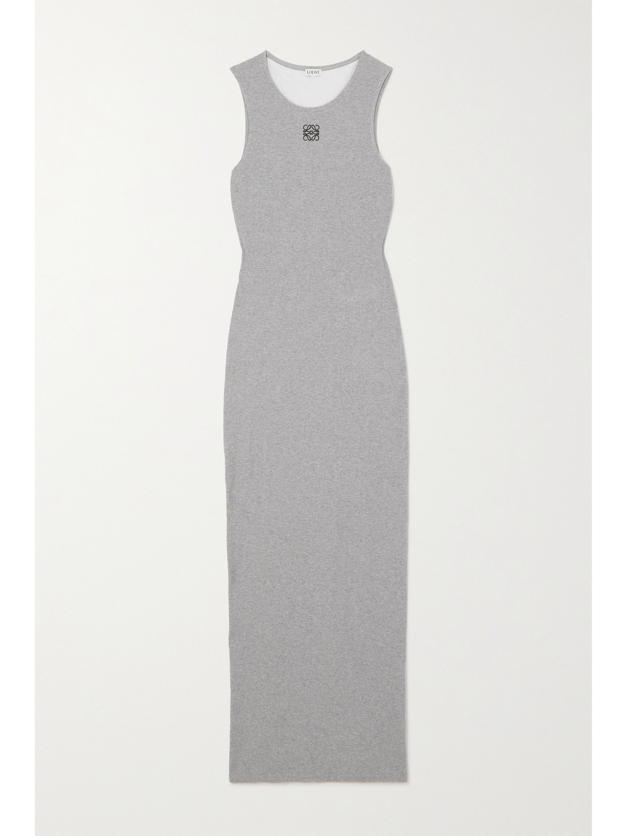 Loewe Anagram Embroidered Ribbed Cotton-jersey Midi Dress In Grey Melange