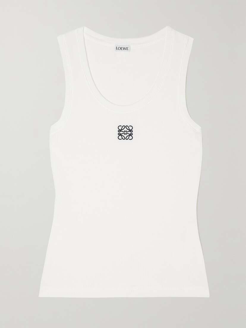 Loewe Embroidered Ribbed Stretch-cotton Tank